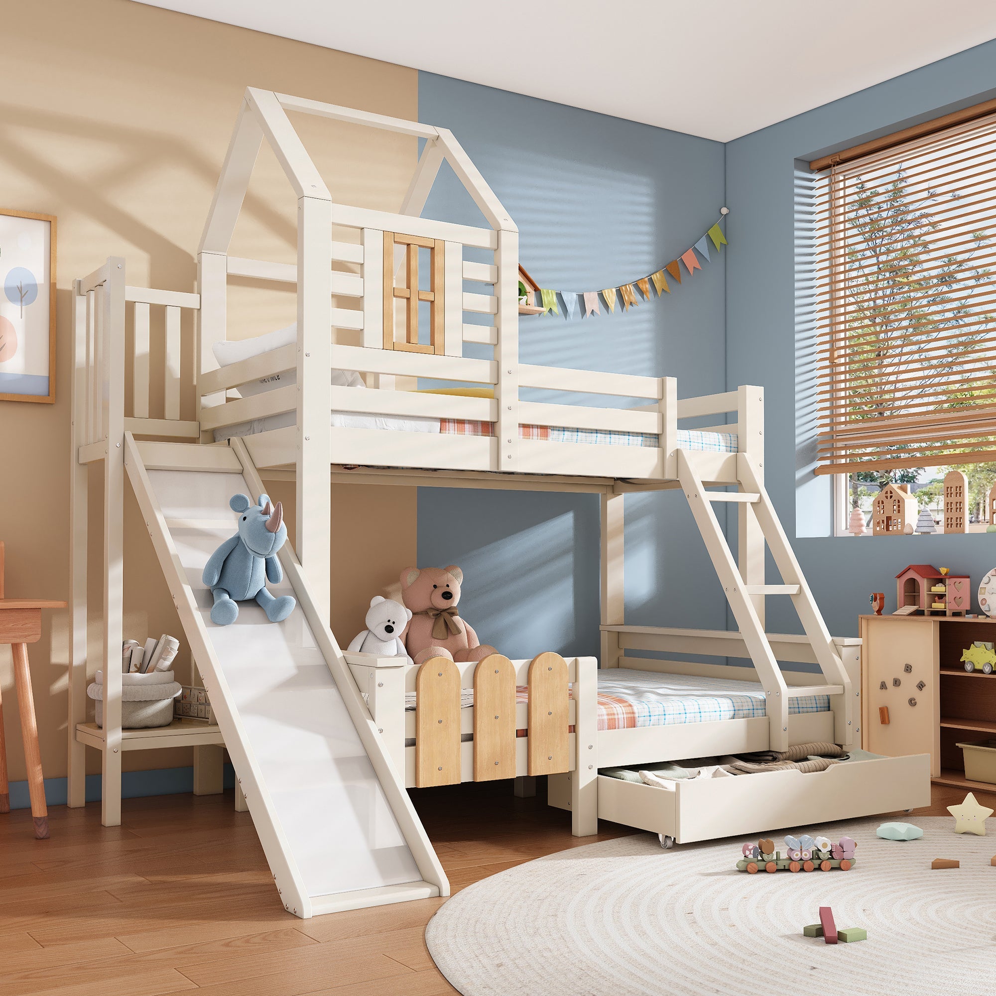 Logidon stapelbed 90x200/140x200 schuiflaadladder blokhut design