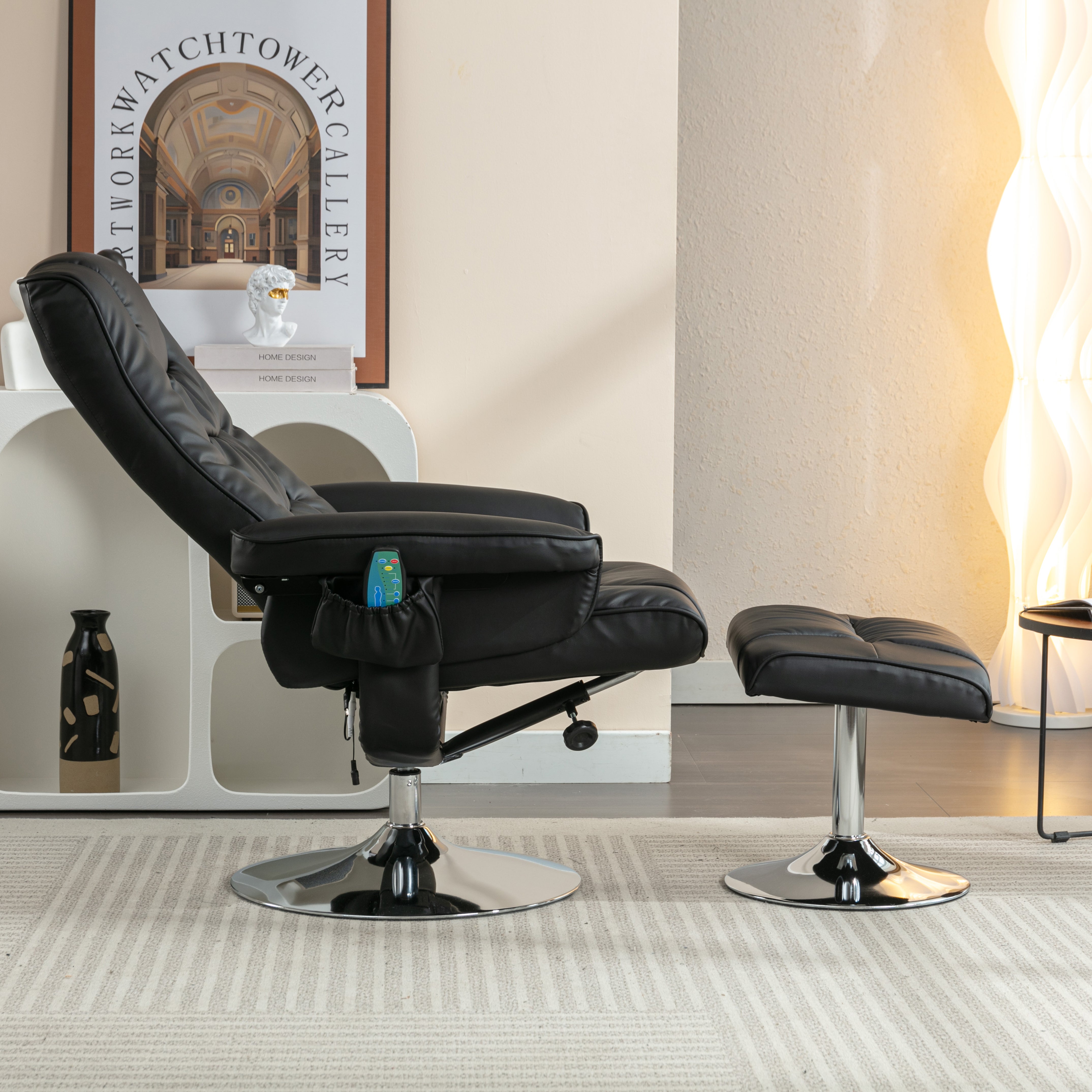 Logidon massagestoel zwart met PU vulling en poef