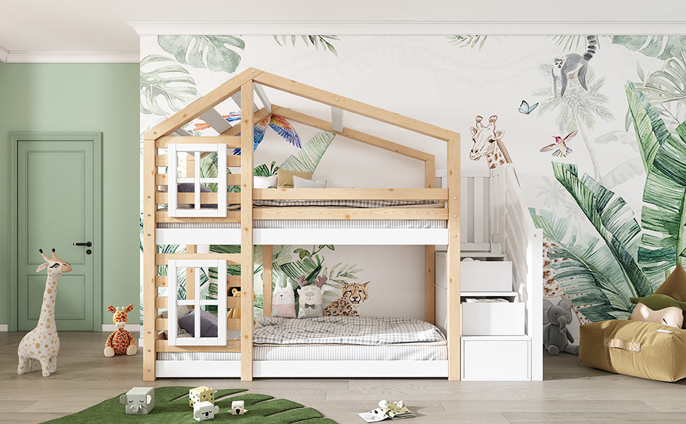 Logidon kinderbed boomhut 90x200 naturel wit valbeveiliging