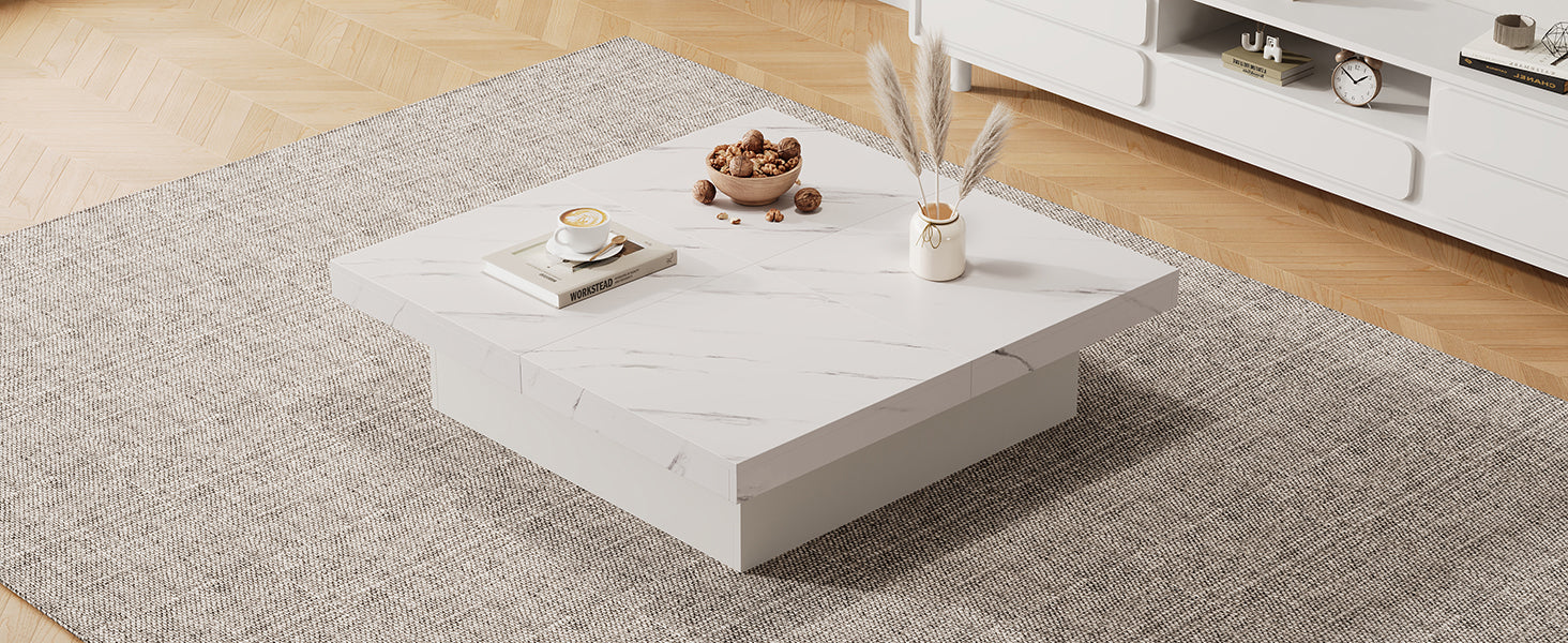 Logidon vierkante salontafel wit marmerlook 90x90x25 cm met lades