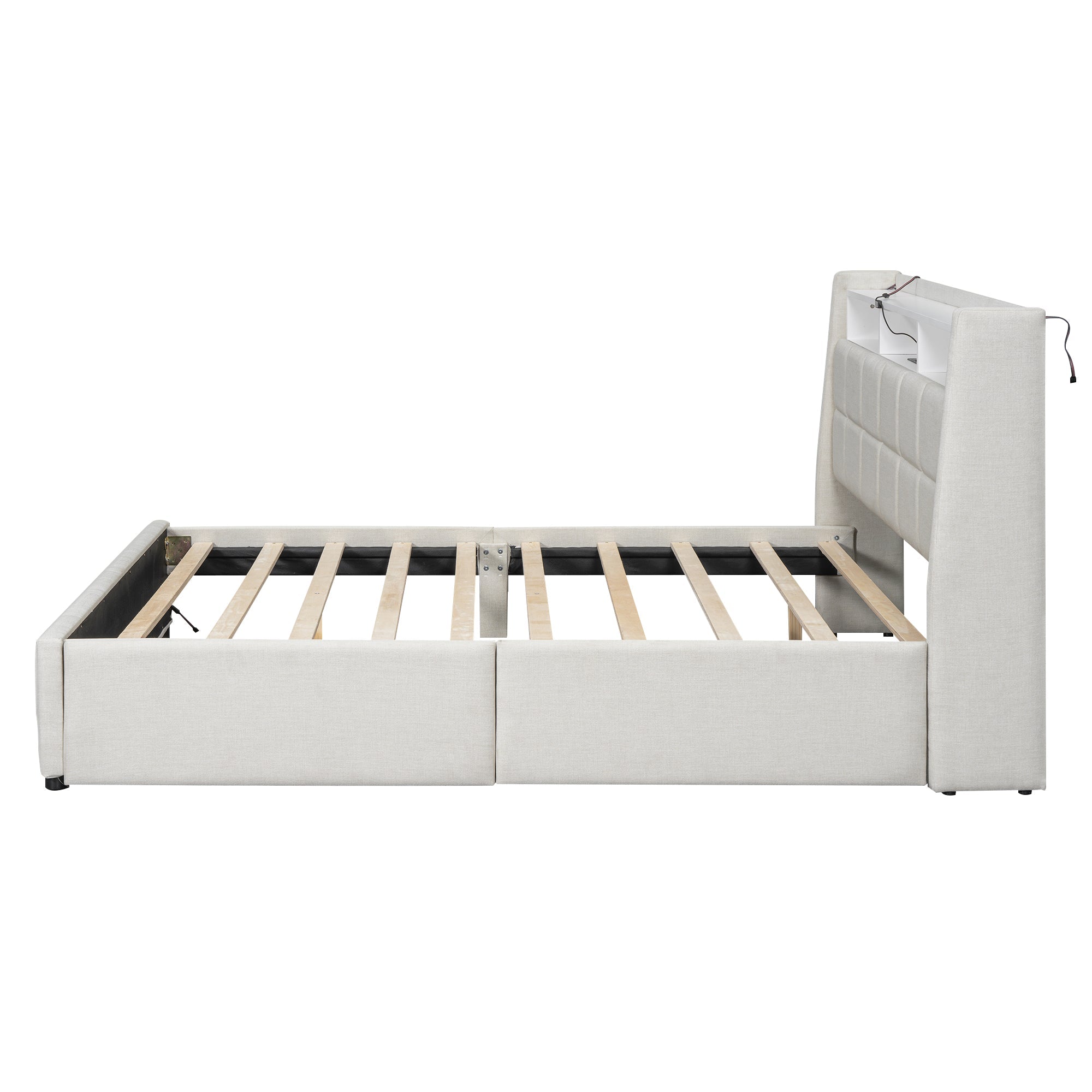 Logidon gestoffeerd bed 160x200 cm beige linnen met LED app bediening