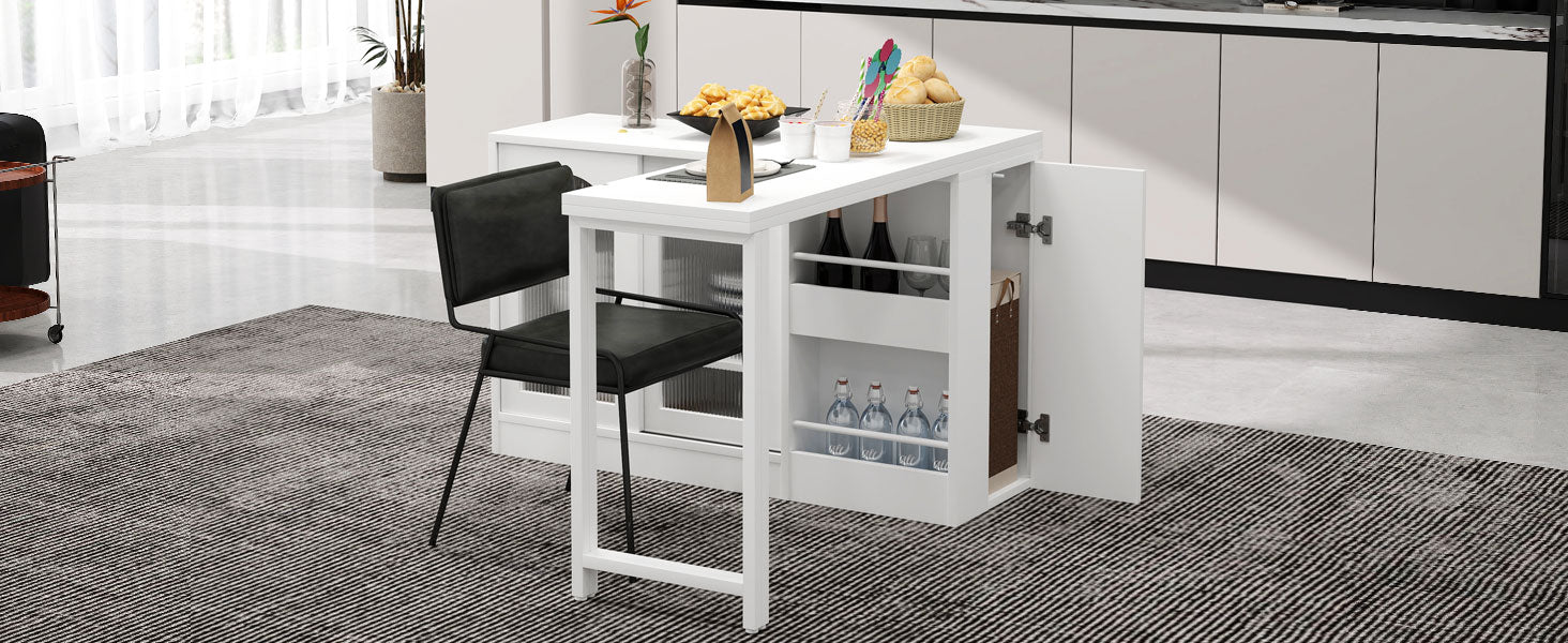 Logidon Moderne Bartafel Wit Uitschuifbaar 360 Graden Draaibaar met Opbergruimte