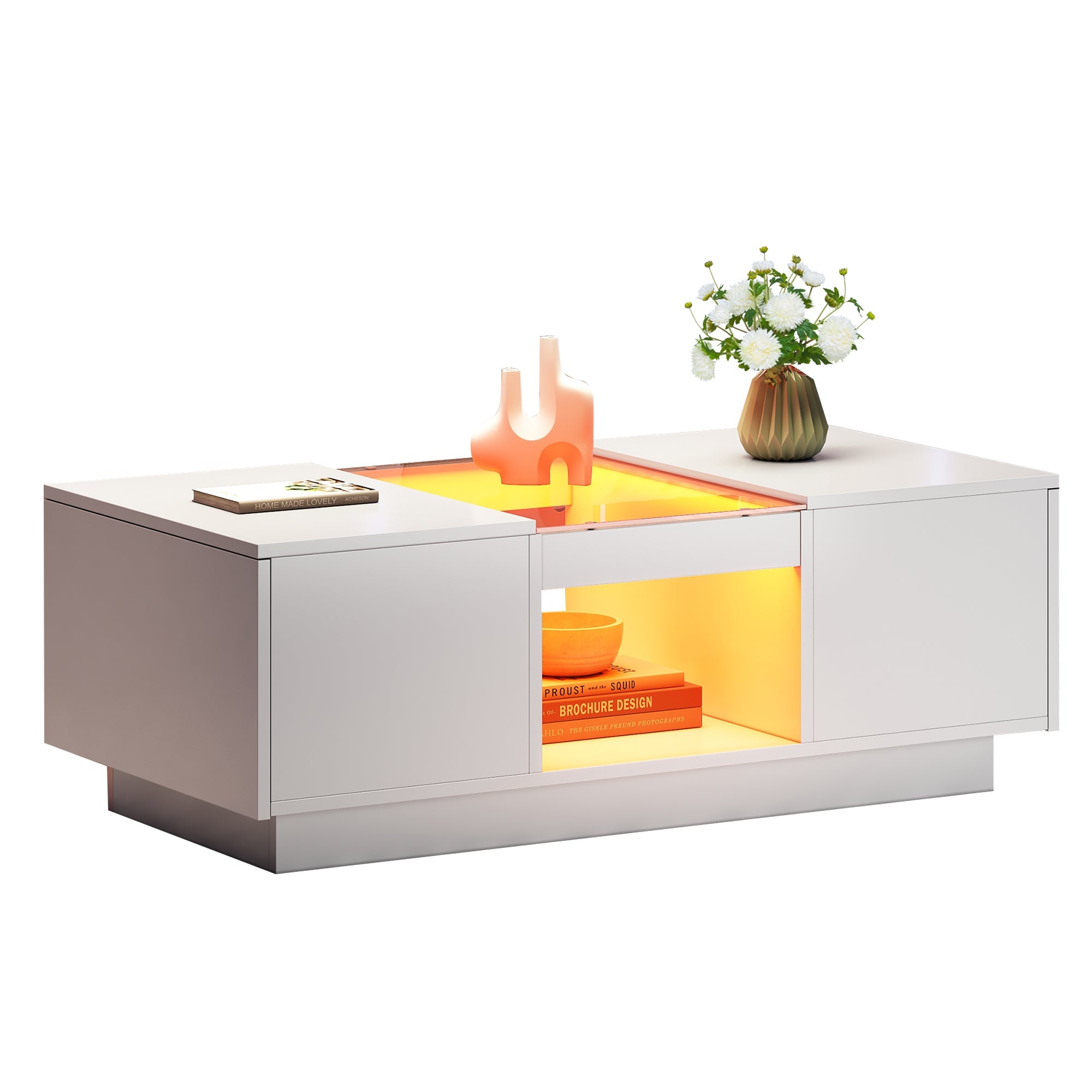 Logidon Witte Salontafel 100x50x35,5 cm Met Glazen Paneel LED