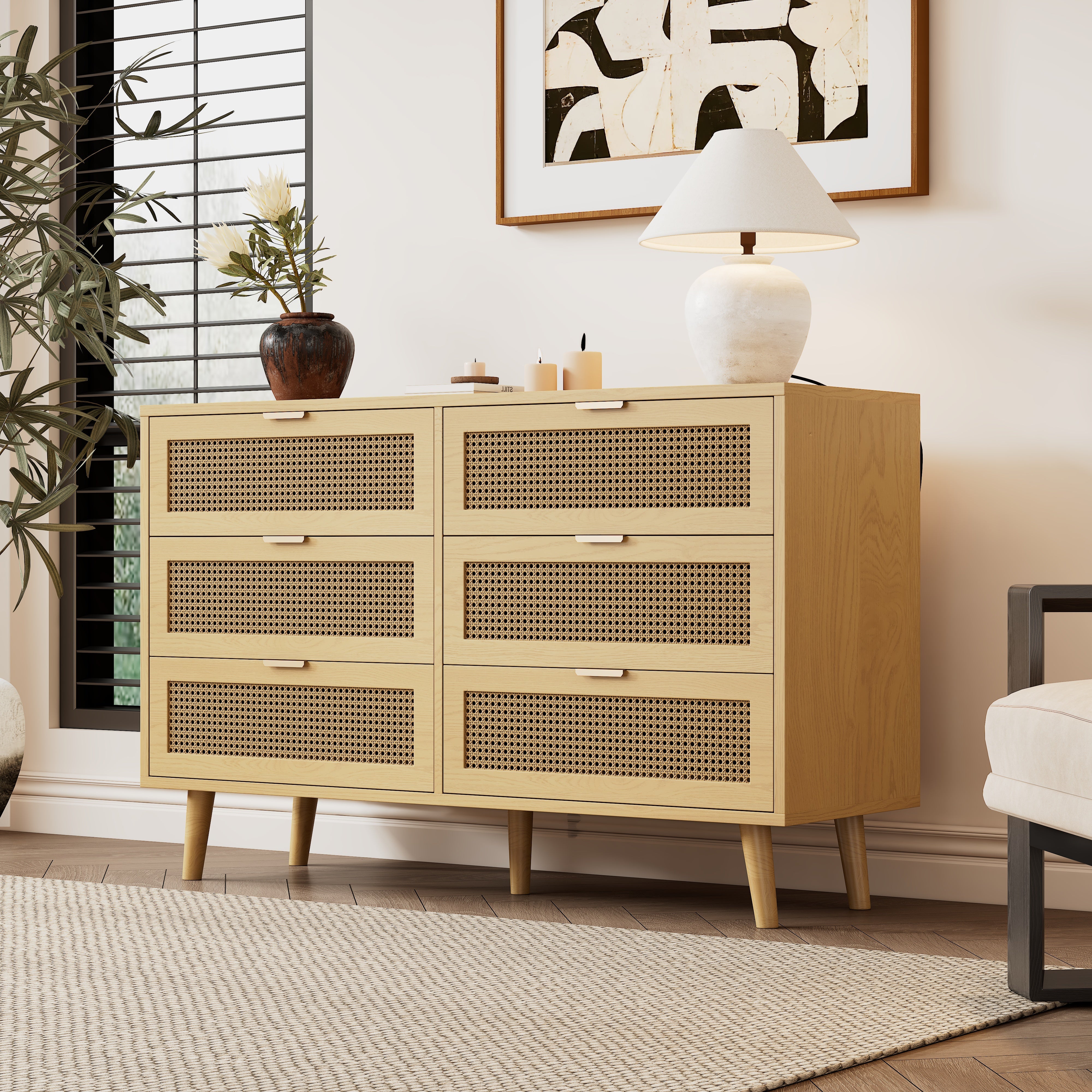 Logidon Ladekast 6 Laden Eiken Dressoir B120 H76,5 D40 Cm