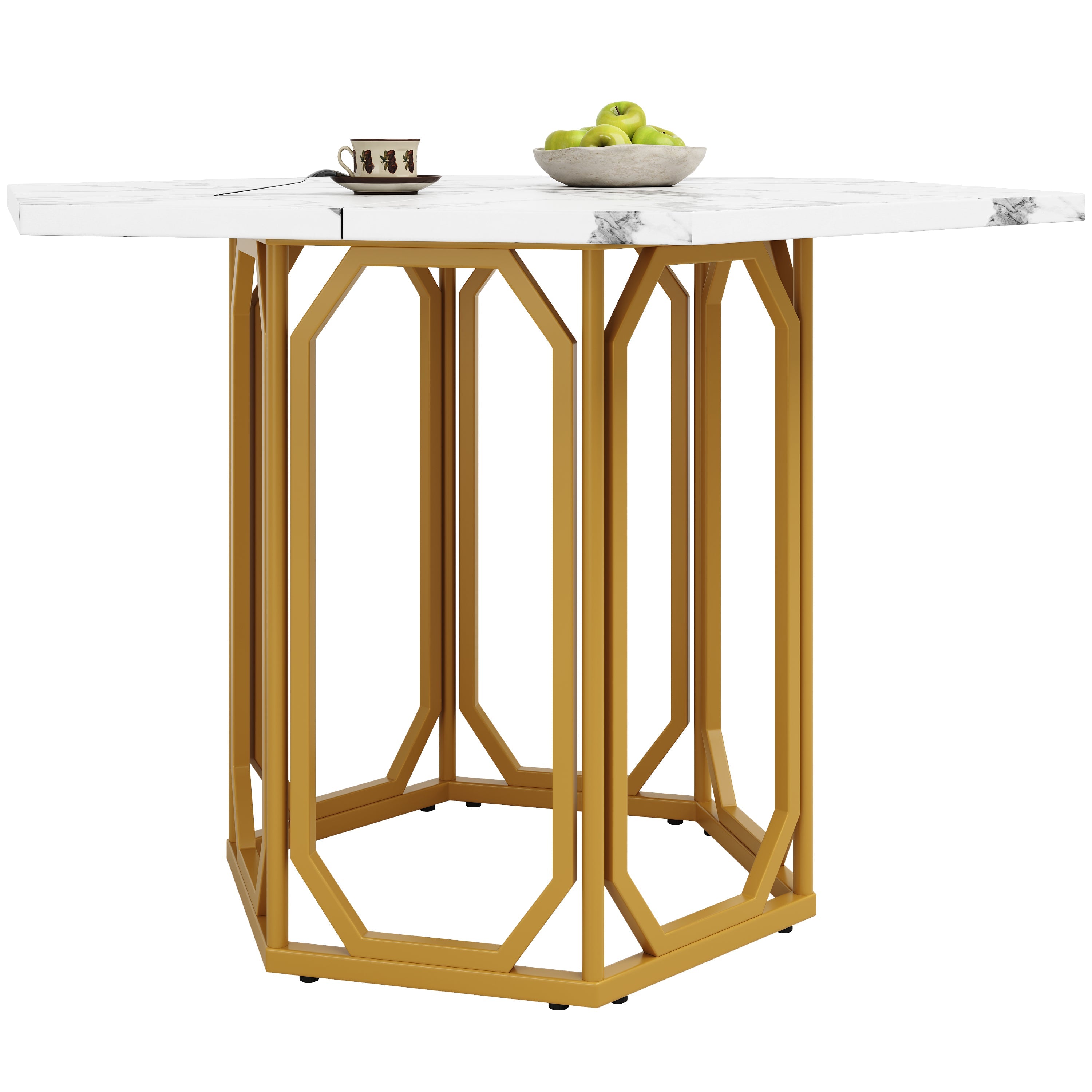 Logidon Zeshoekige Marmeren Tafel Goud MDF Keukentafel 110x95 cm
