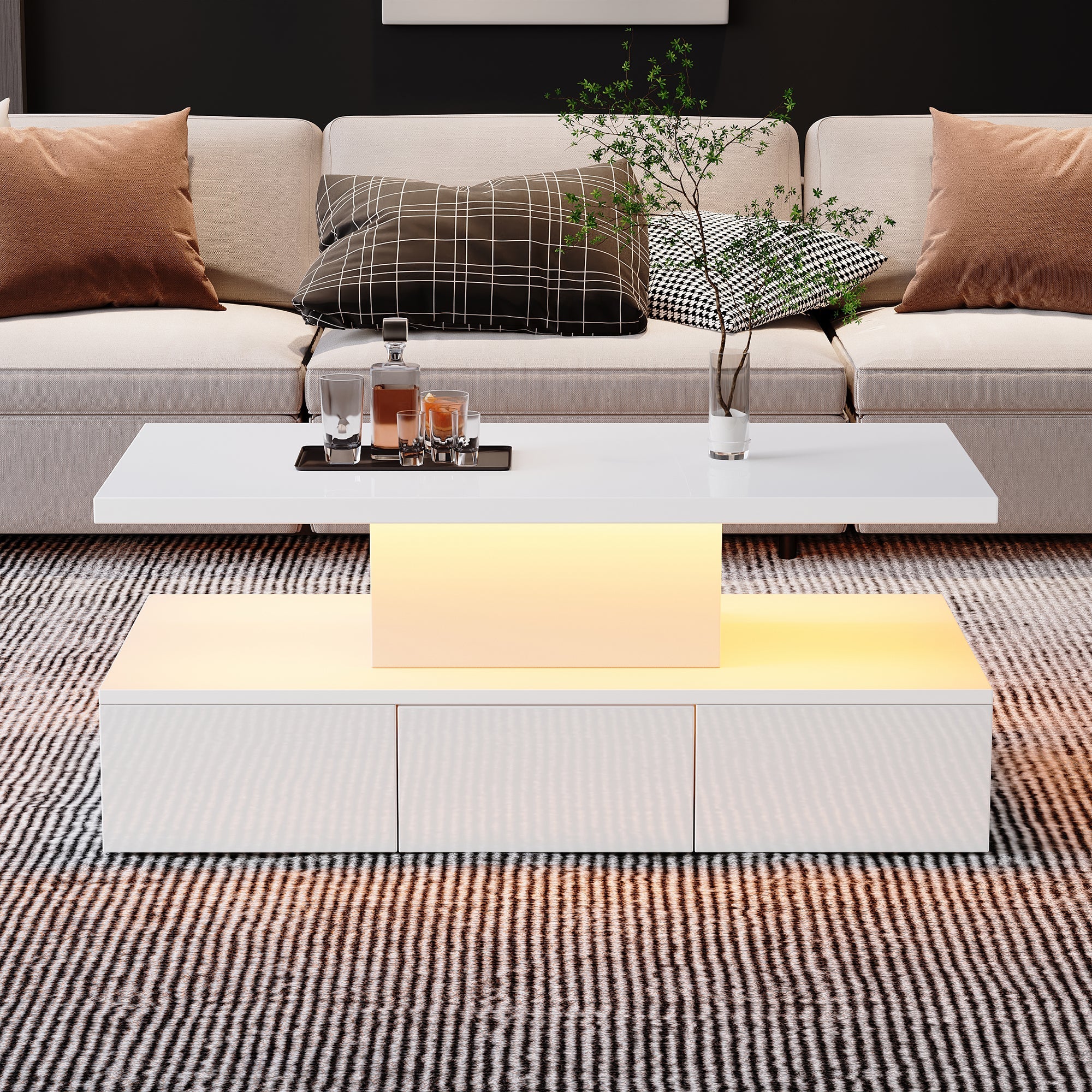 Logidon Salontafel met twee niveaus, witte LED-verlichting
