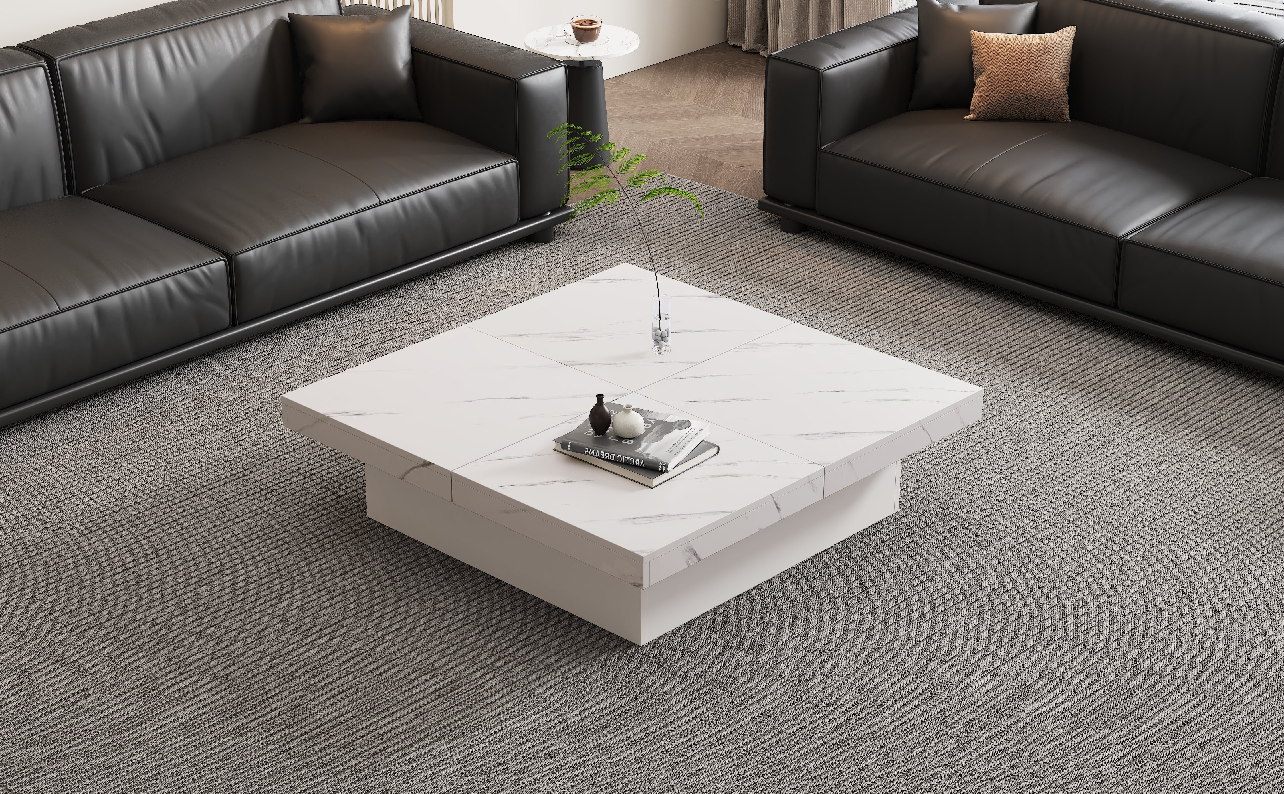 Logidon vierkante salontafel wit marmerlook 90x90x25 cm met lades
