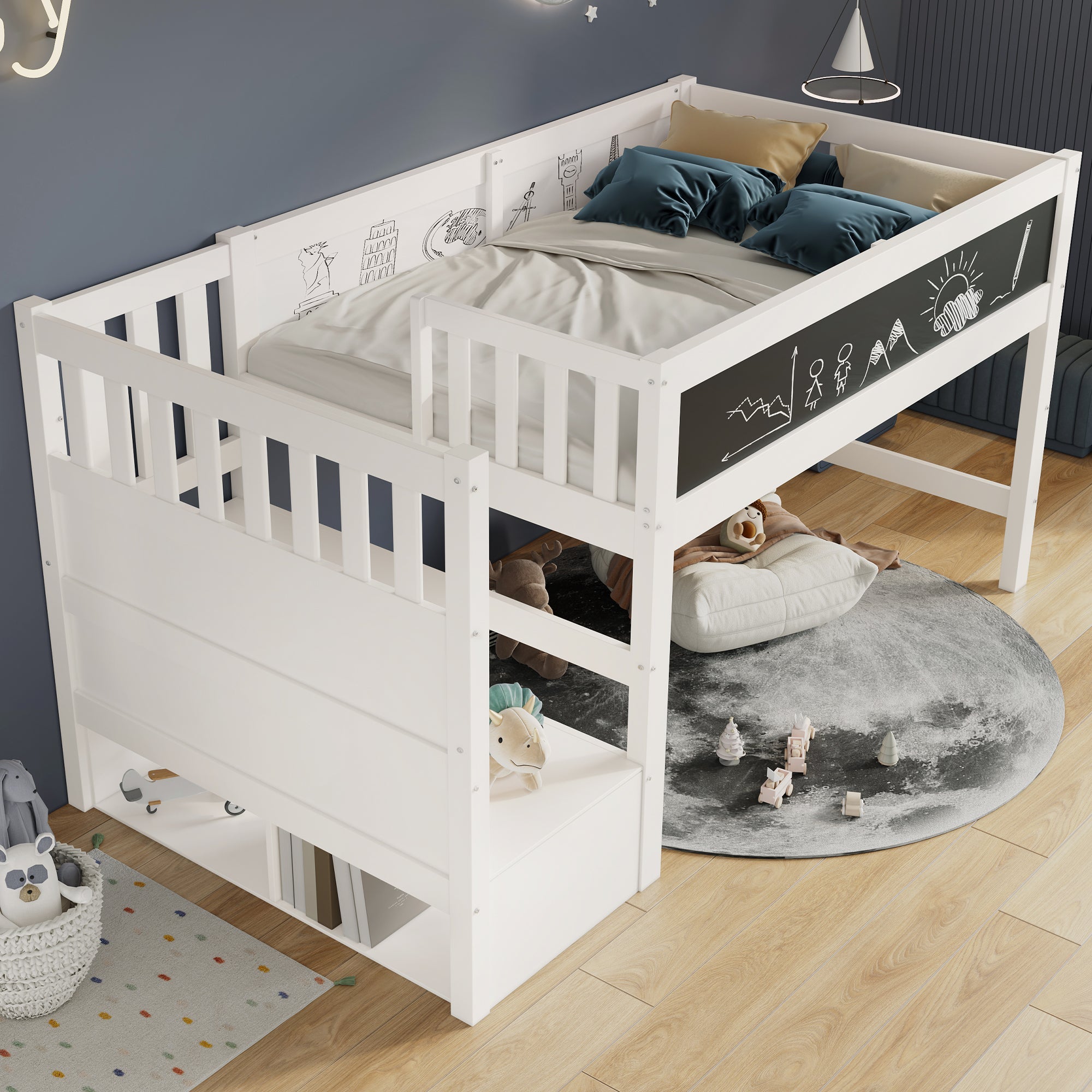 Logidon hoogslaper 90x200 kinderbed met whiteboard wit