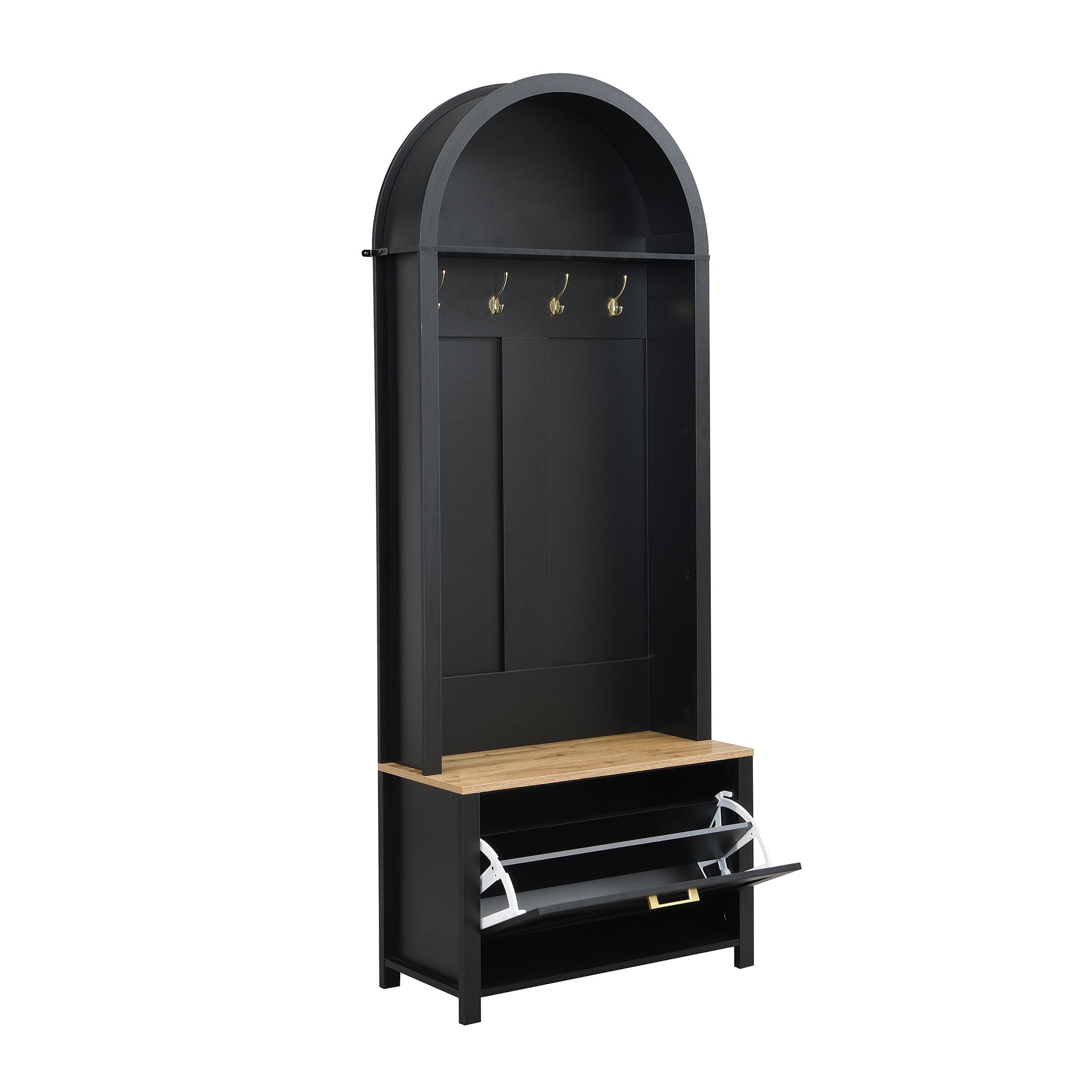Logidon Garderobekast Zwart 75x35x195 cm Halboom met Schoenenrek