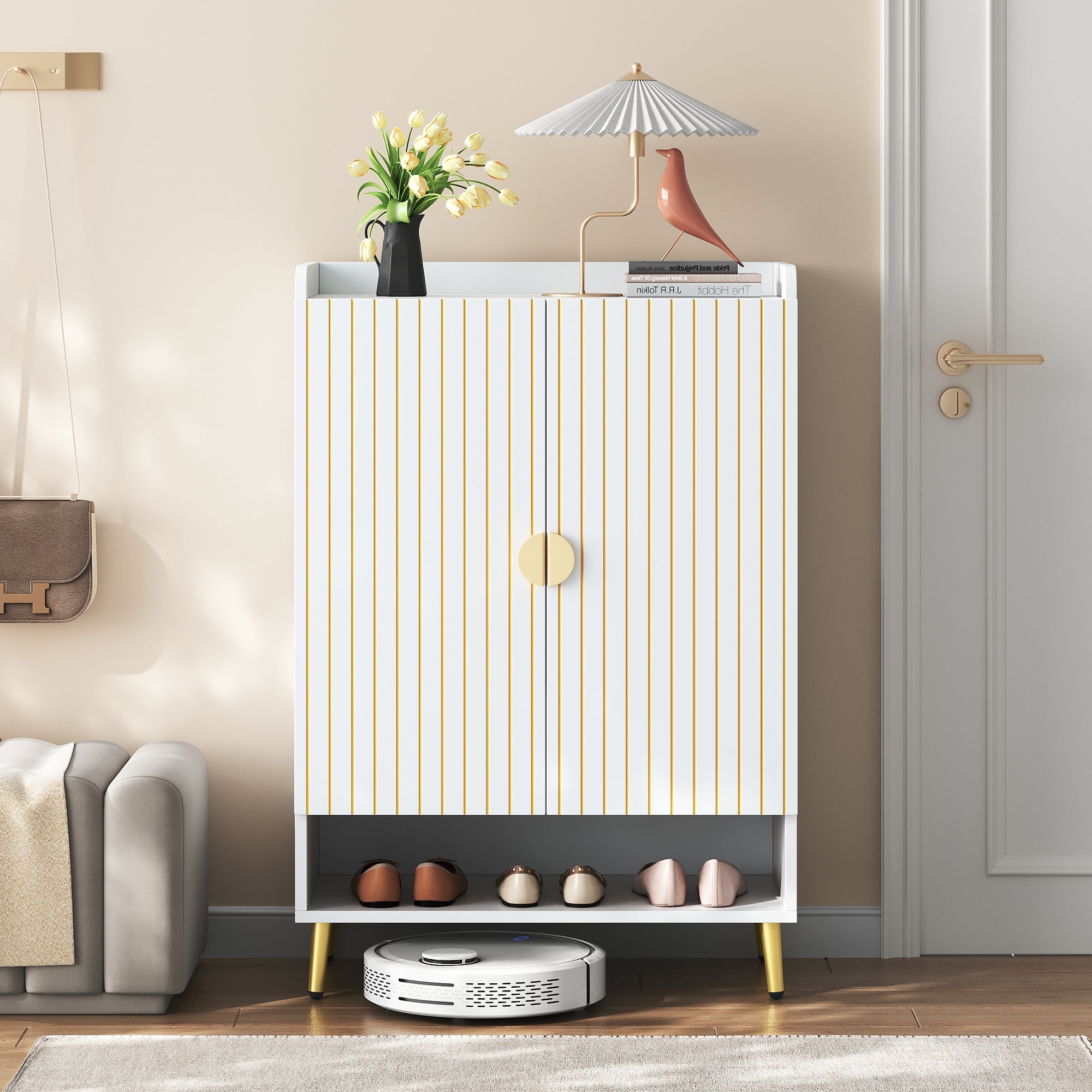 Logidon moderne schoenenkast wit MDF met deuren, 3 niveaus