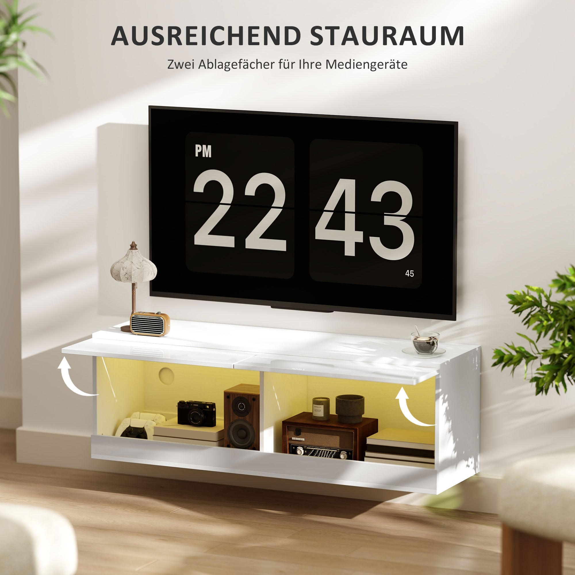 Logidon TV wall cabinet white high gloss LED 16 flashing modes 120 cm