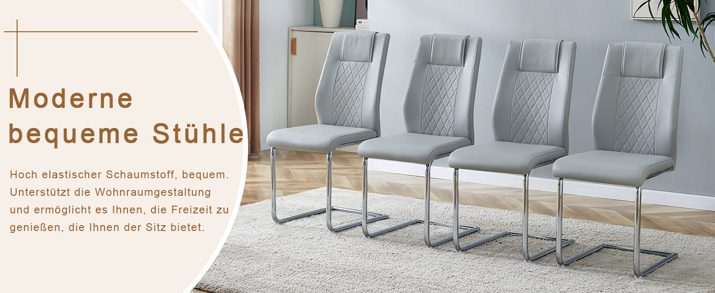 Logidon Scandinavische stijl lichtgrijze PU eetkamerstoelenset met vier stoelen