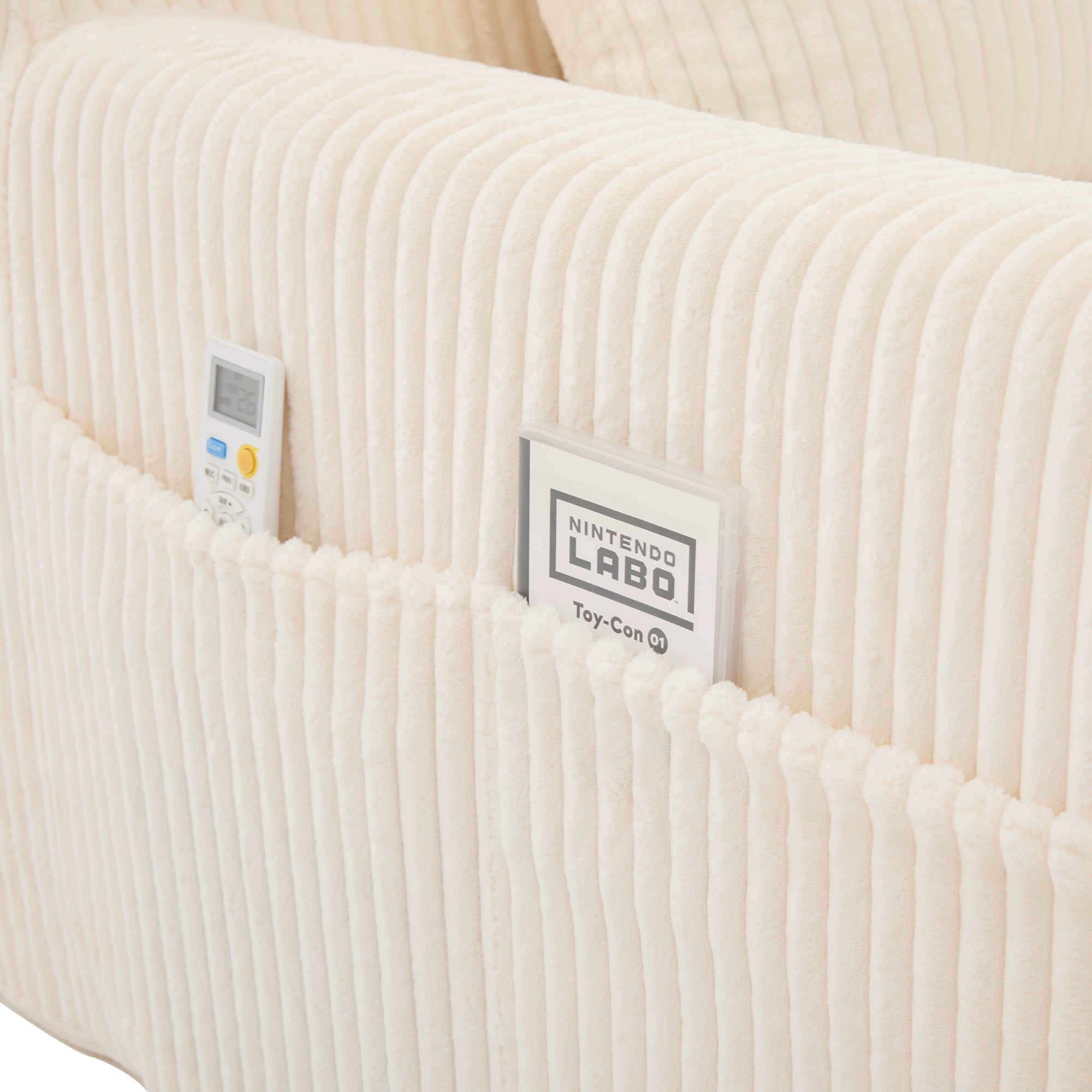 Logidon Oversized Corduroy Velvet Armchair Beige with Footstool and Cushion
