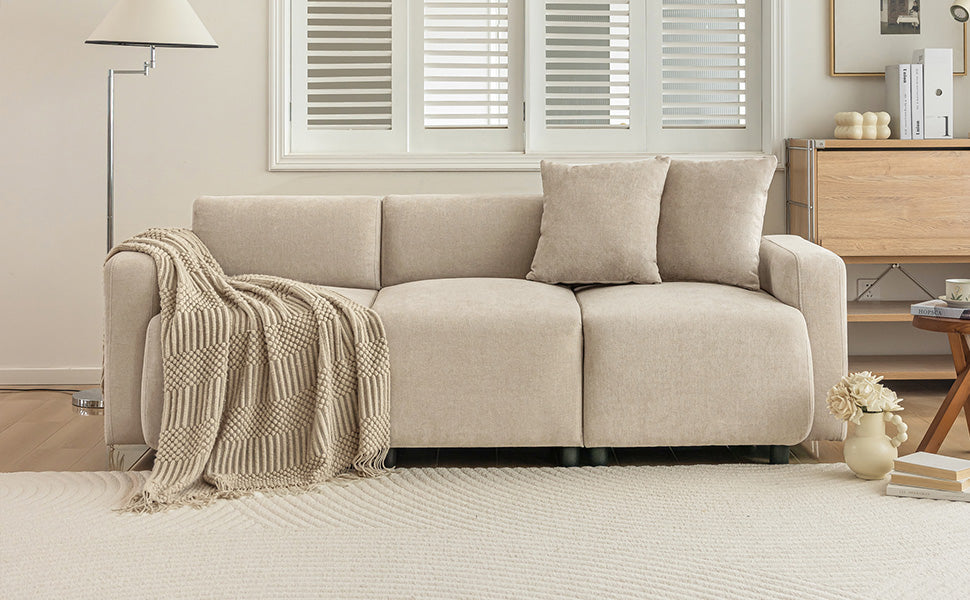 Logidon Regular Sofa Beige Chenille 3 Seater Living Room Sofa