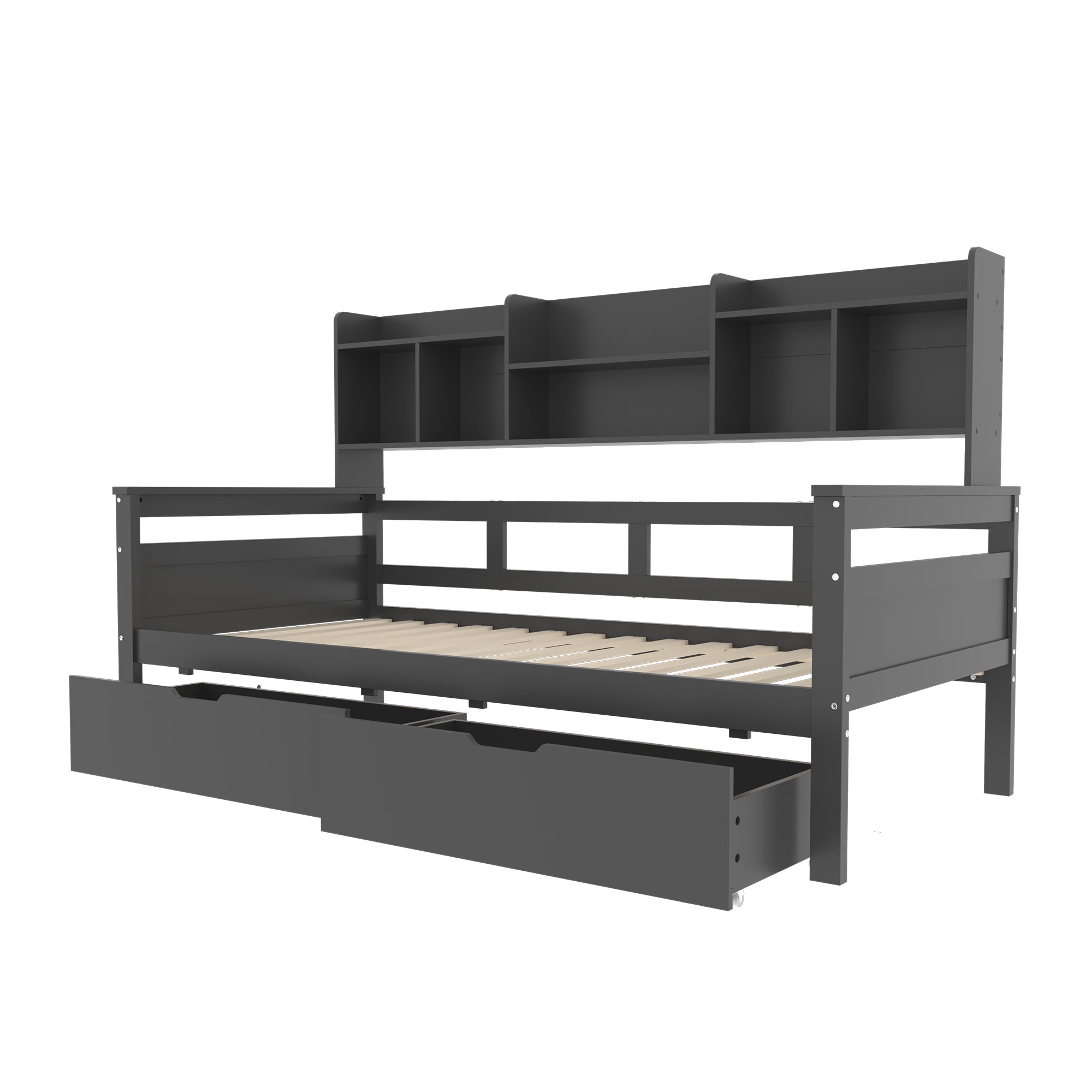 Logidon slaapbank 90x200 grijs met lattenbodem en lades