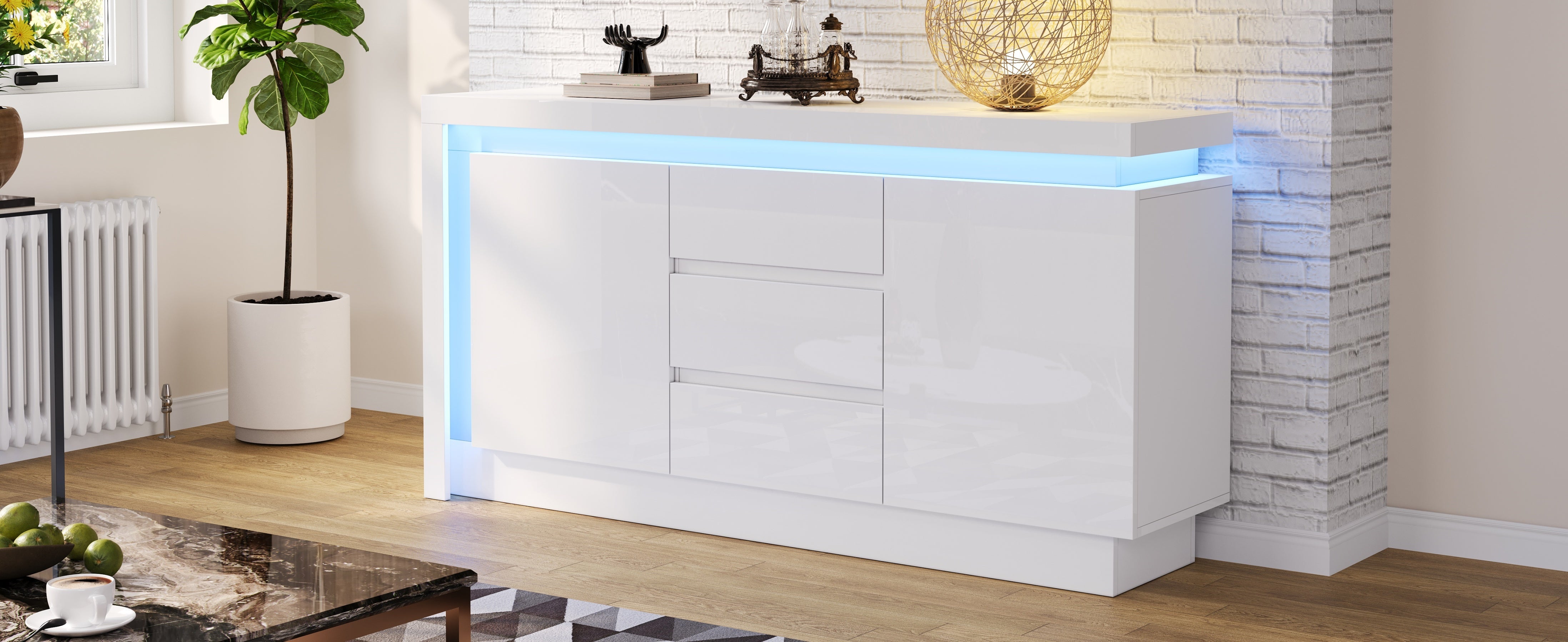 Logidon sideboard 140x35x72 cm white high gloss with LED