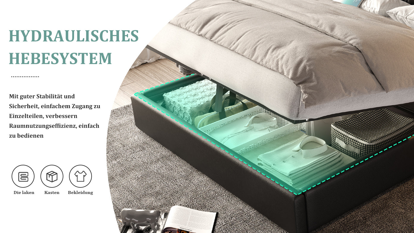 Logidon bedframe 180x200 cm zwart hydraulische opbergruimte