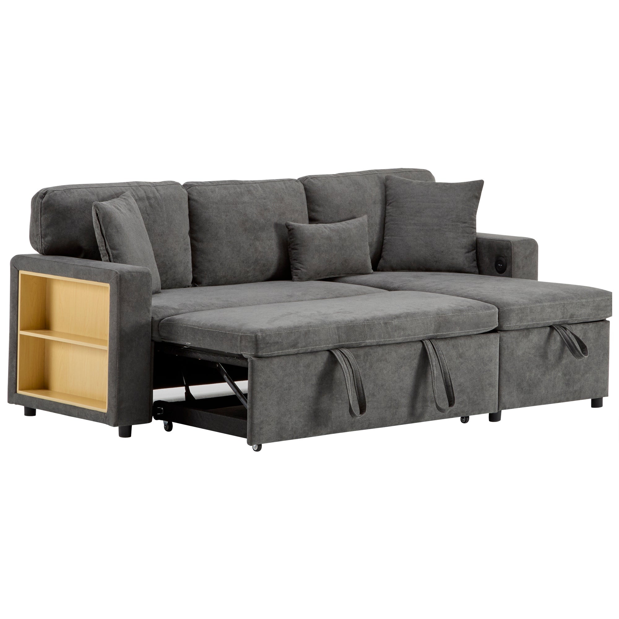 Logidon Corner Sofa Gray Extendable Bed With Bed Box Shelf 214x131
