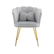 Logidon Set of 2 Modern Velvet Chairs with Flower Backs Gray Gold Legs