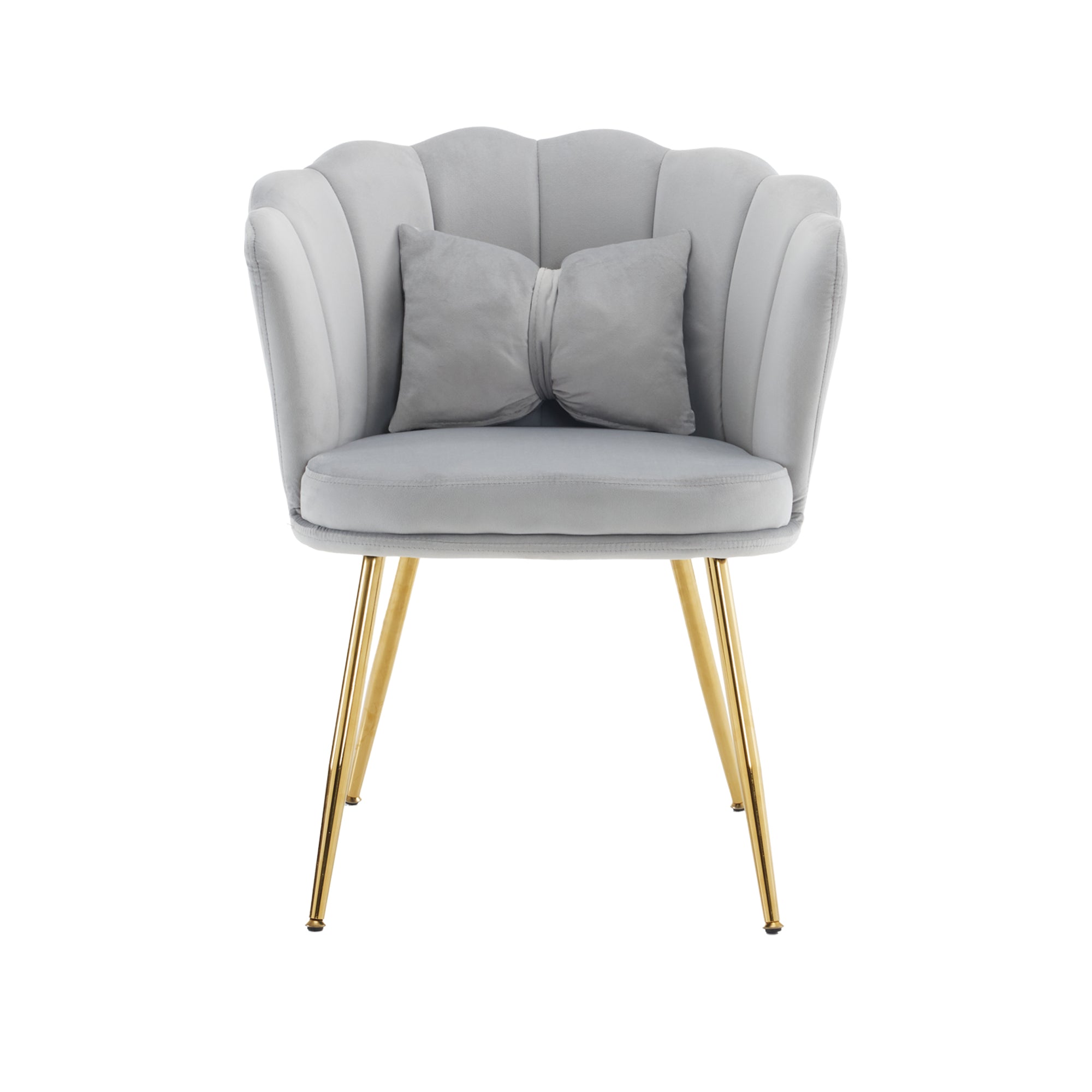 Logidon Four Modern Velvet Chairs Gray With Leaf Back Gold Legs