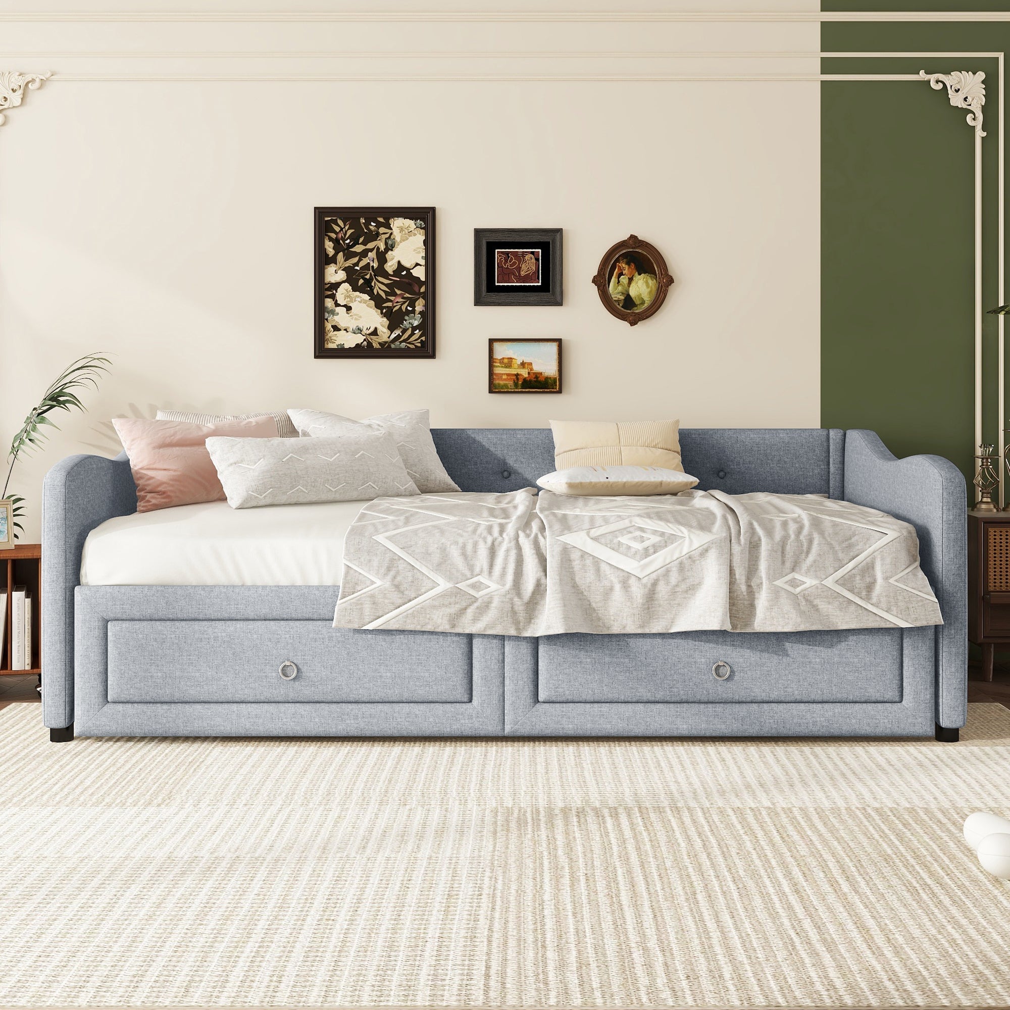 Logidon daybed 90x200 cm with pull-out bed, 2 drawers gray