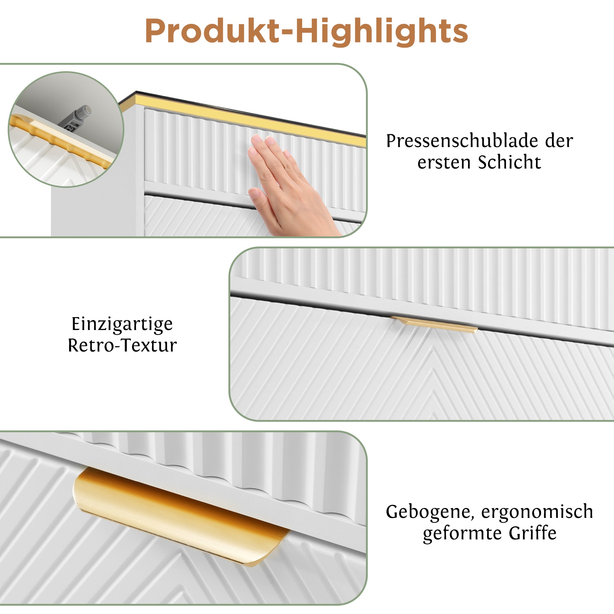 Logidon ladekast amber glazen dressoir 6 lades 120x40x76 wit
