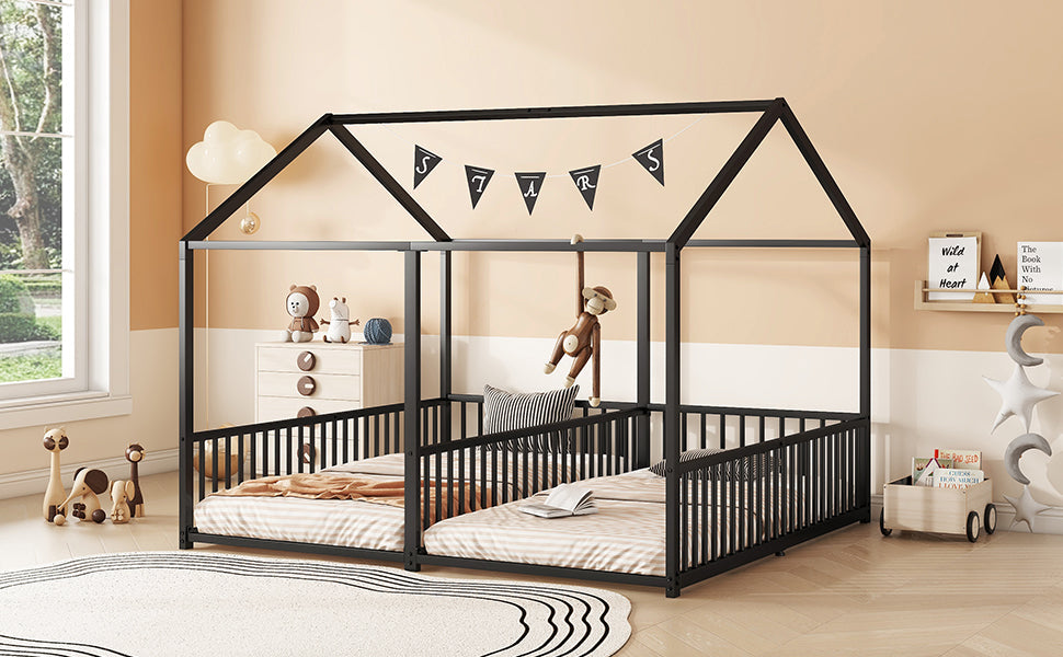 Logidon Metalen Bed Kinderbed 90x200 cm Zwart met Reling