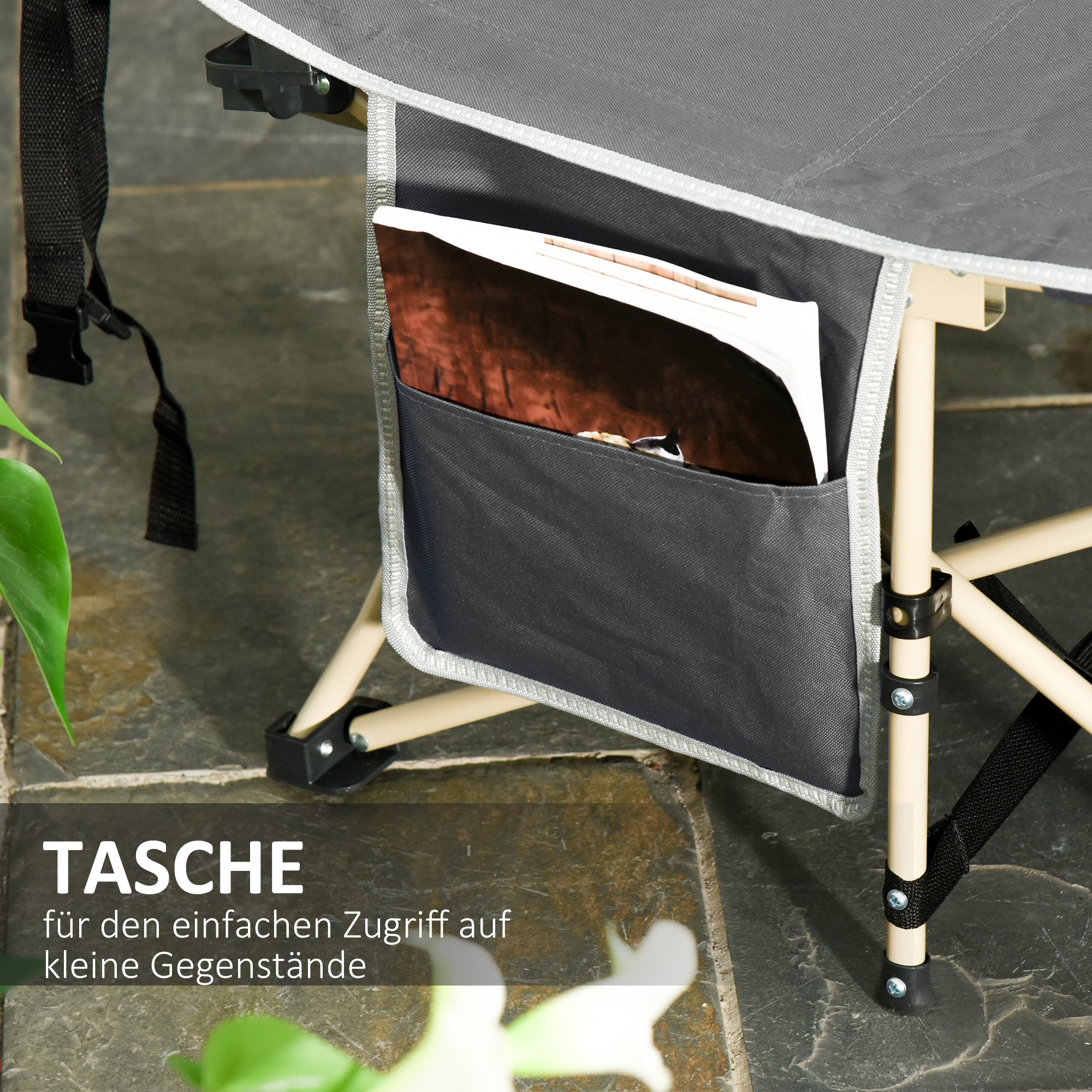 Logidon kampeerbed grijs opvouwbaar met opbergtas 190x68x52 cm