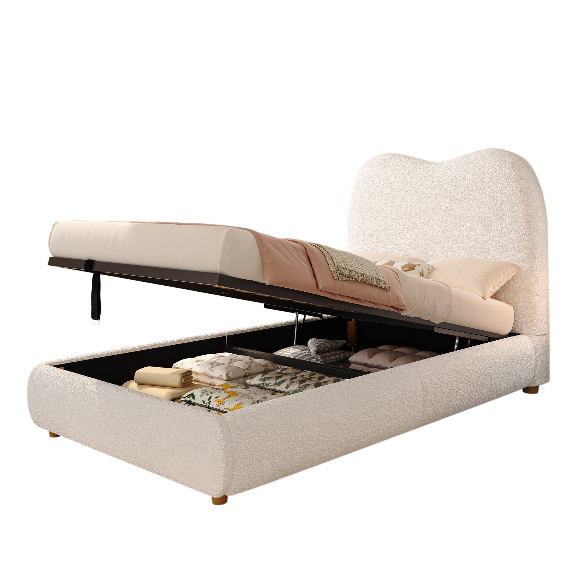 Logidon Hydraulisch Kinderbed 90 x 200 cm met Opbergruimte Beige Bouclé