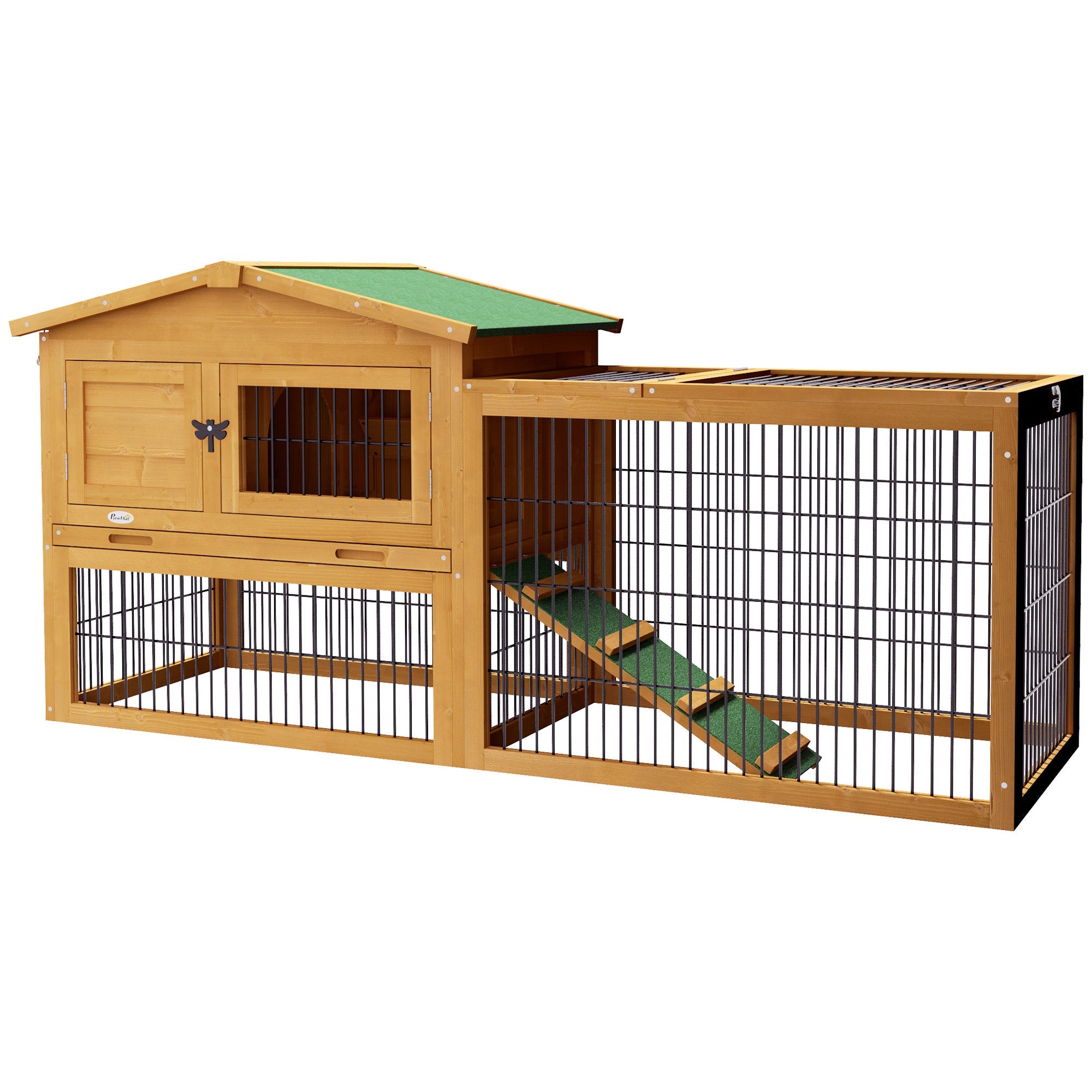 Logidon konijnenhok geel 2-laags houten wintervast 150x52x68 cm