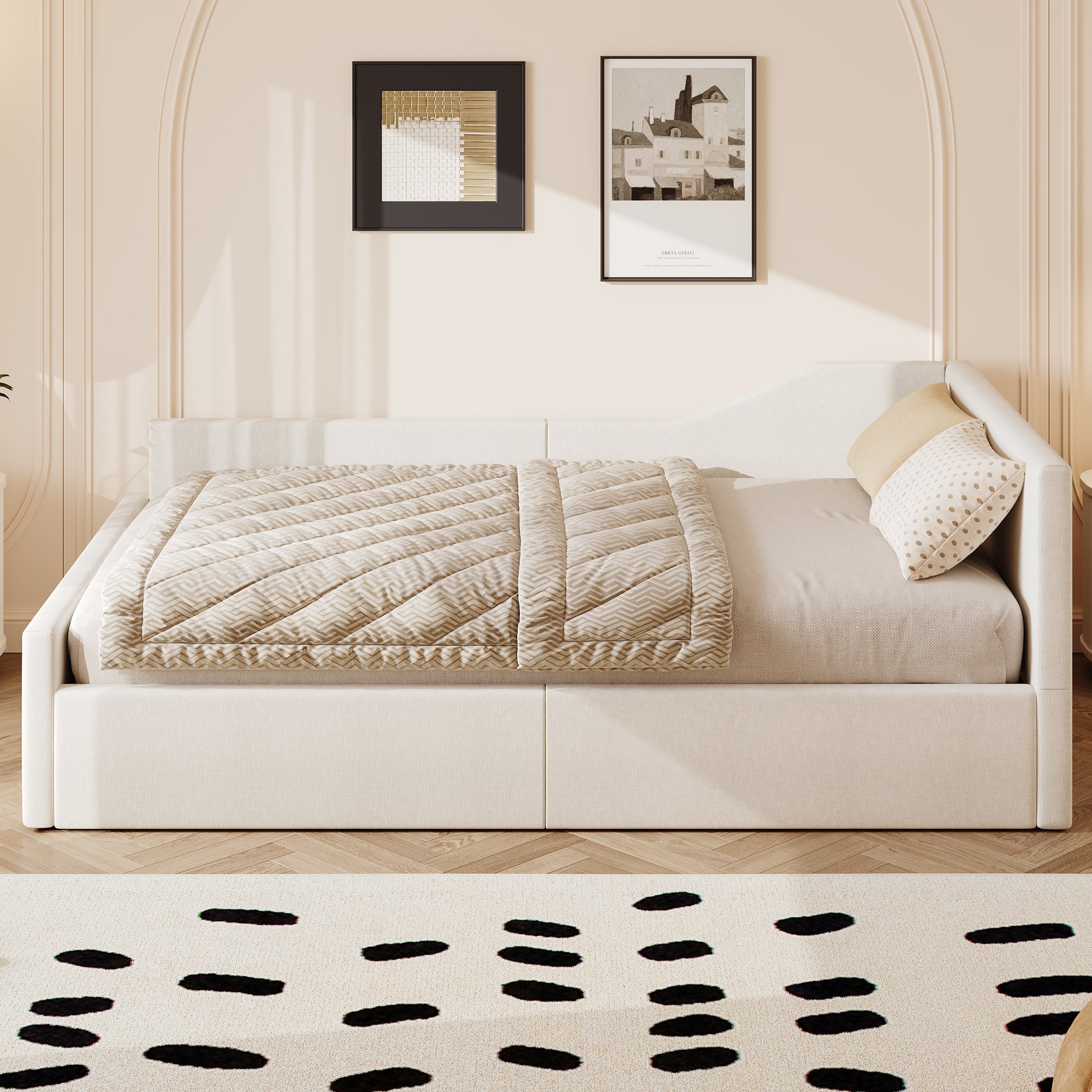 Logidon gestoffeerd dagbed 140x200 met opbergruimte beige
