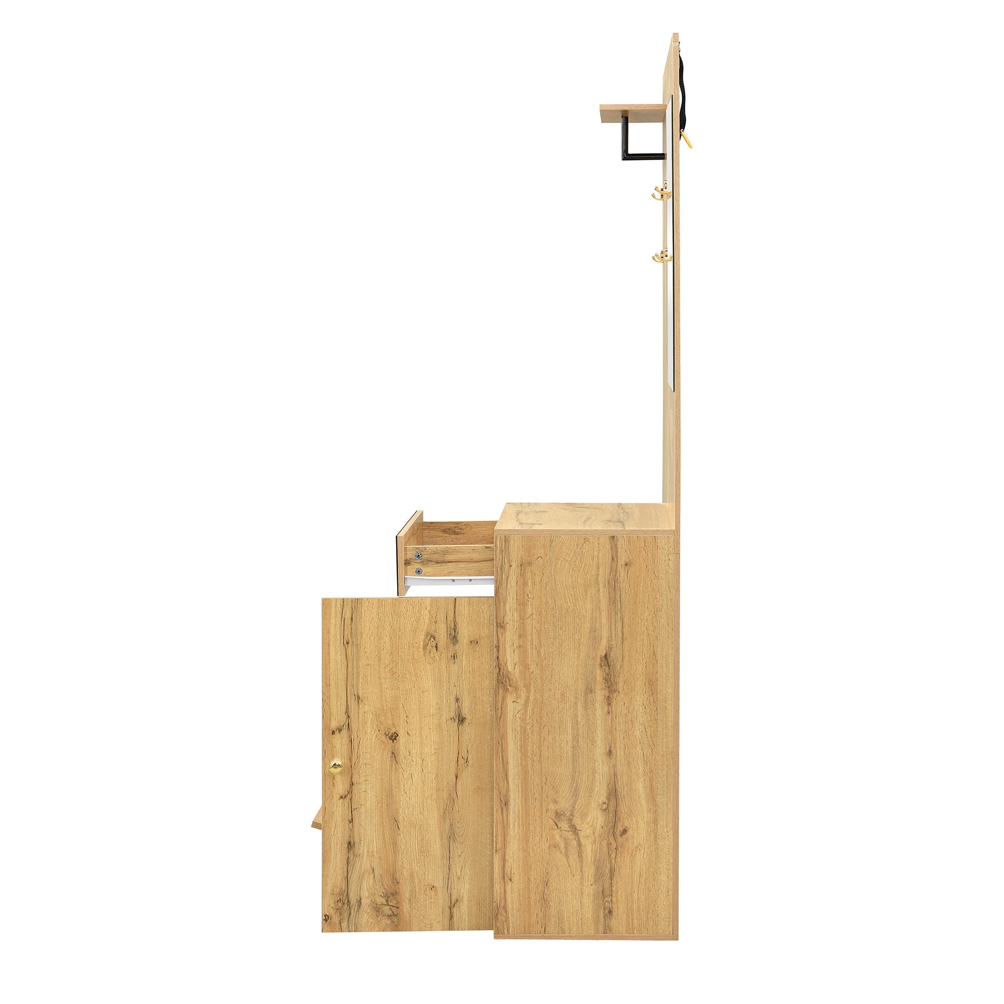 Logidon kledingkastset compacte kledingkast 110x185,5x37 cm natuurlijke MDF spiegel