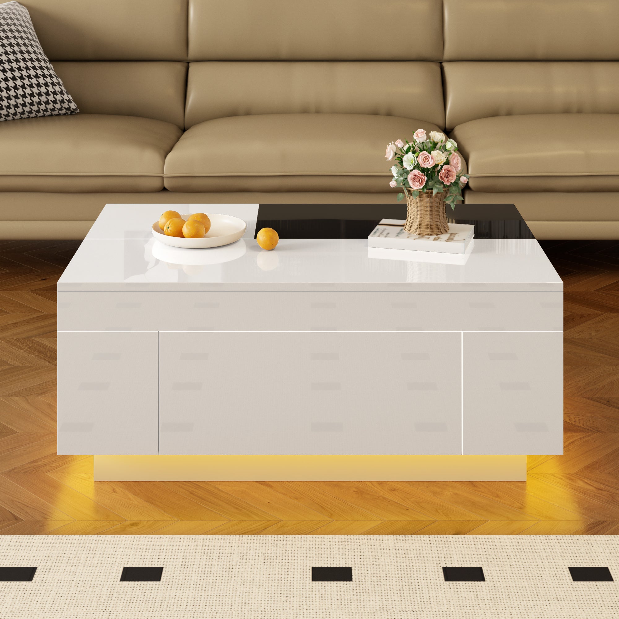 Logidon hoogglans salontafel met LED verlichting uitschuifbaar 80x50 wit