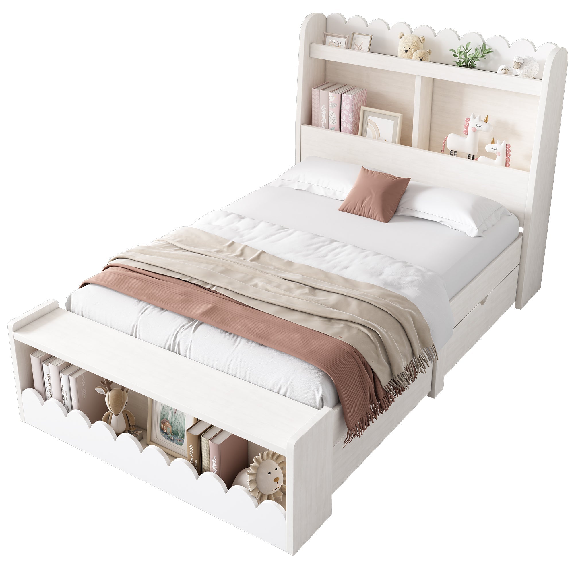 Logidon kinderbed 90x200 wit eiken opberglades