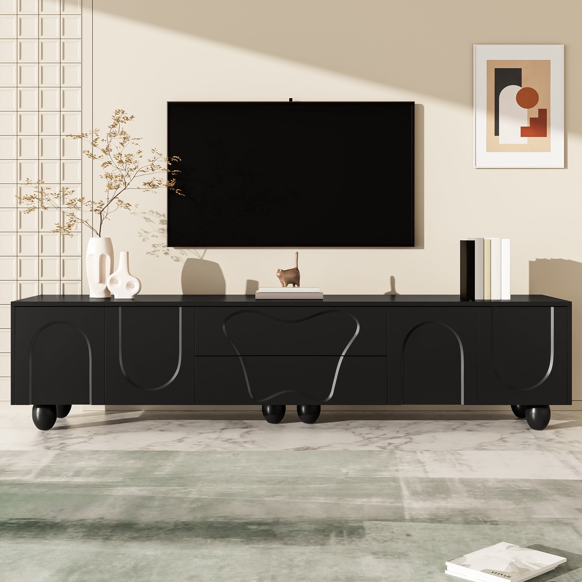 Logidon TV-meubel 180 cm Zwart Modern Kast met Houten Poten