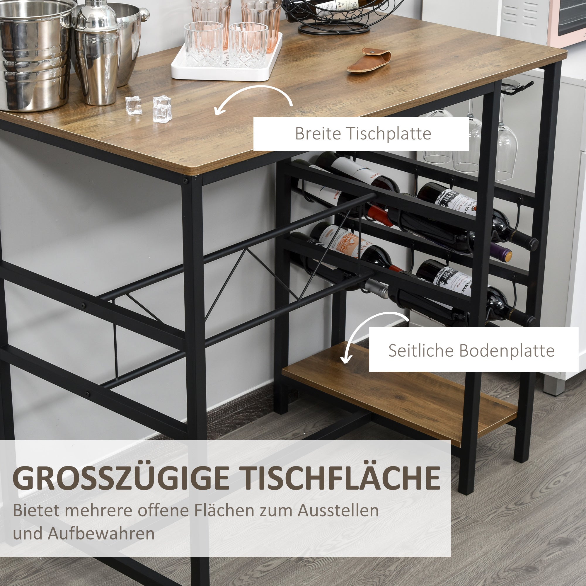 Logidon Bar Table Set 3 Pieces Natural Wood and Black 108x60x95 cm