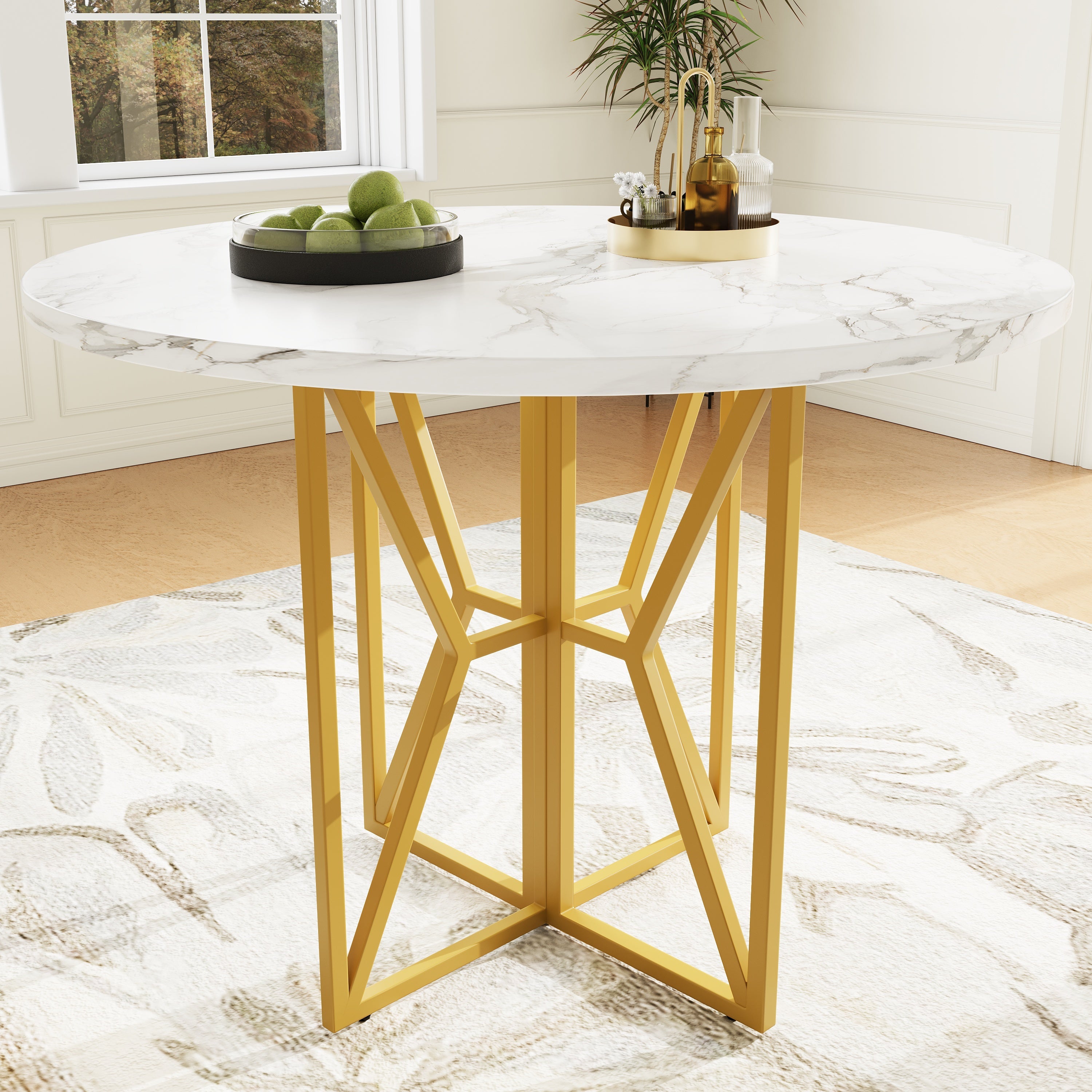 Logidon ronde eettafel 80x80 cm marmerlook gouden poten 4-6 personen