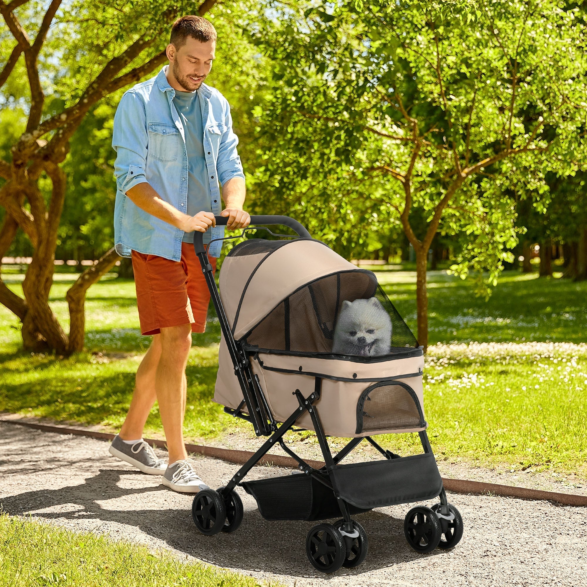 Logidon hondenbuggy lichtbruin 76,5 cm x 52 cm x 95 cm voor kleine honden