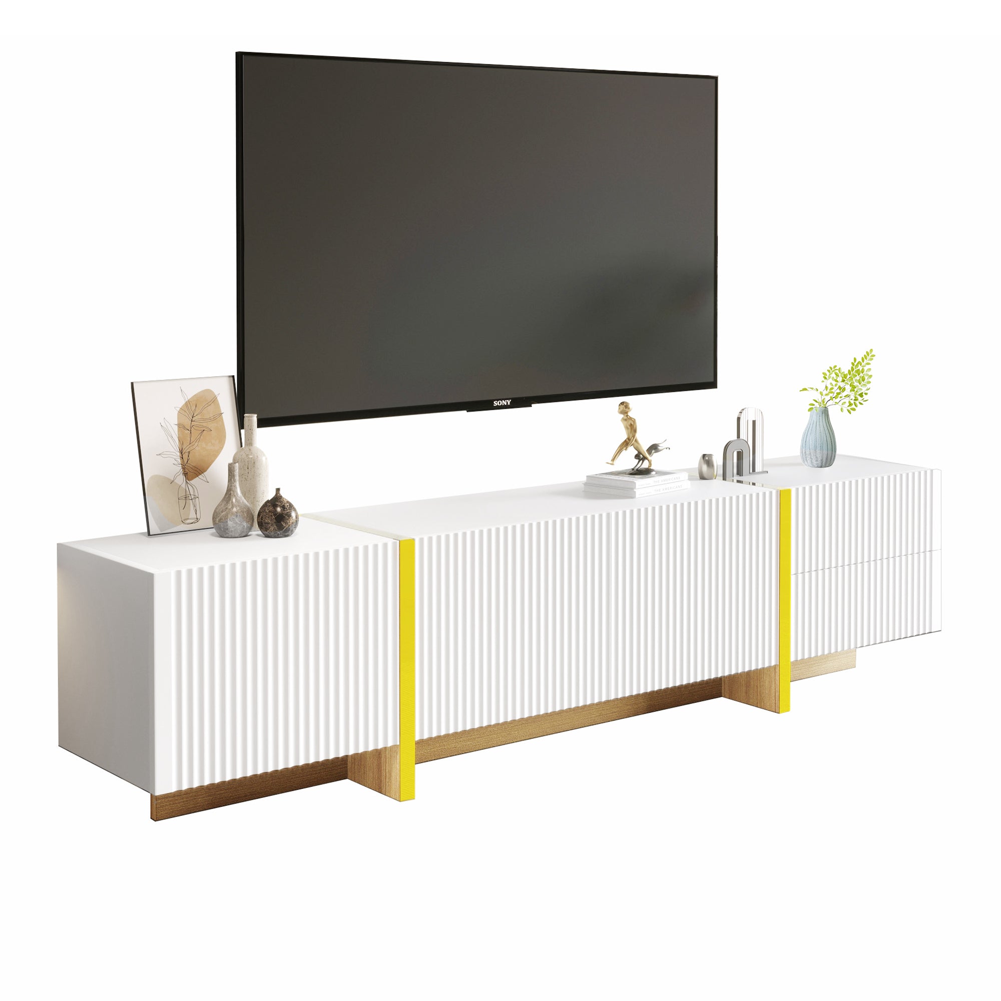 Logidon TV-meubel 190 cm wit goud houtnerf 3 deuren 2 lades