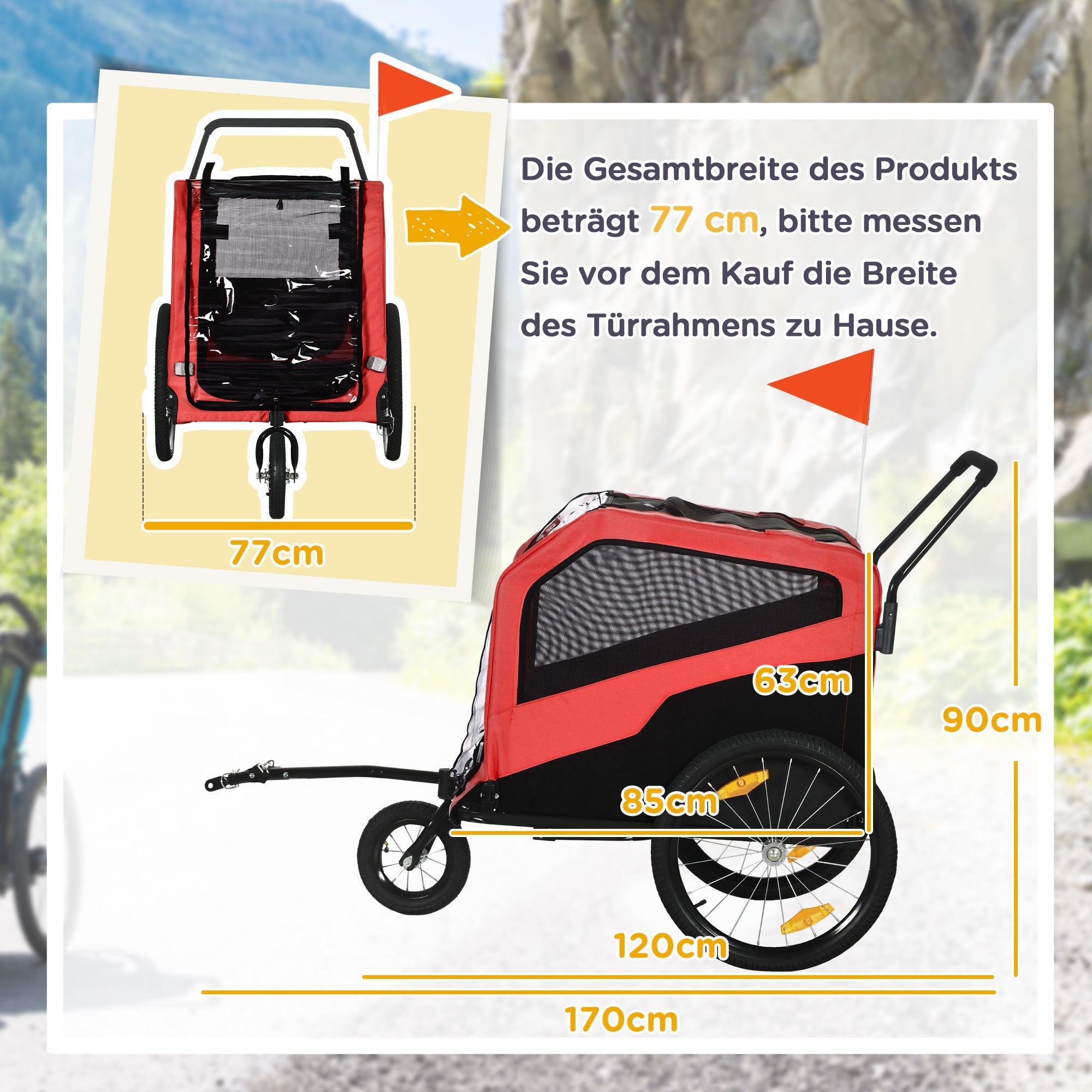 Logidon 2-in-1 hondenkar en hondenbuggy rood voor grote honden tot 30 kg