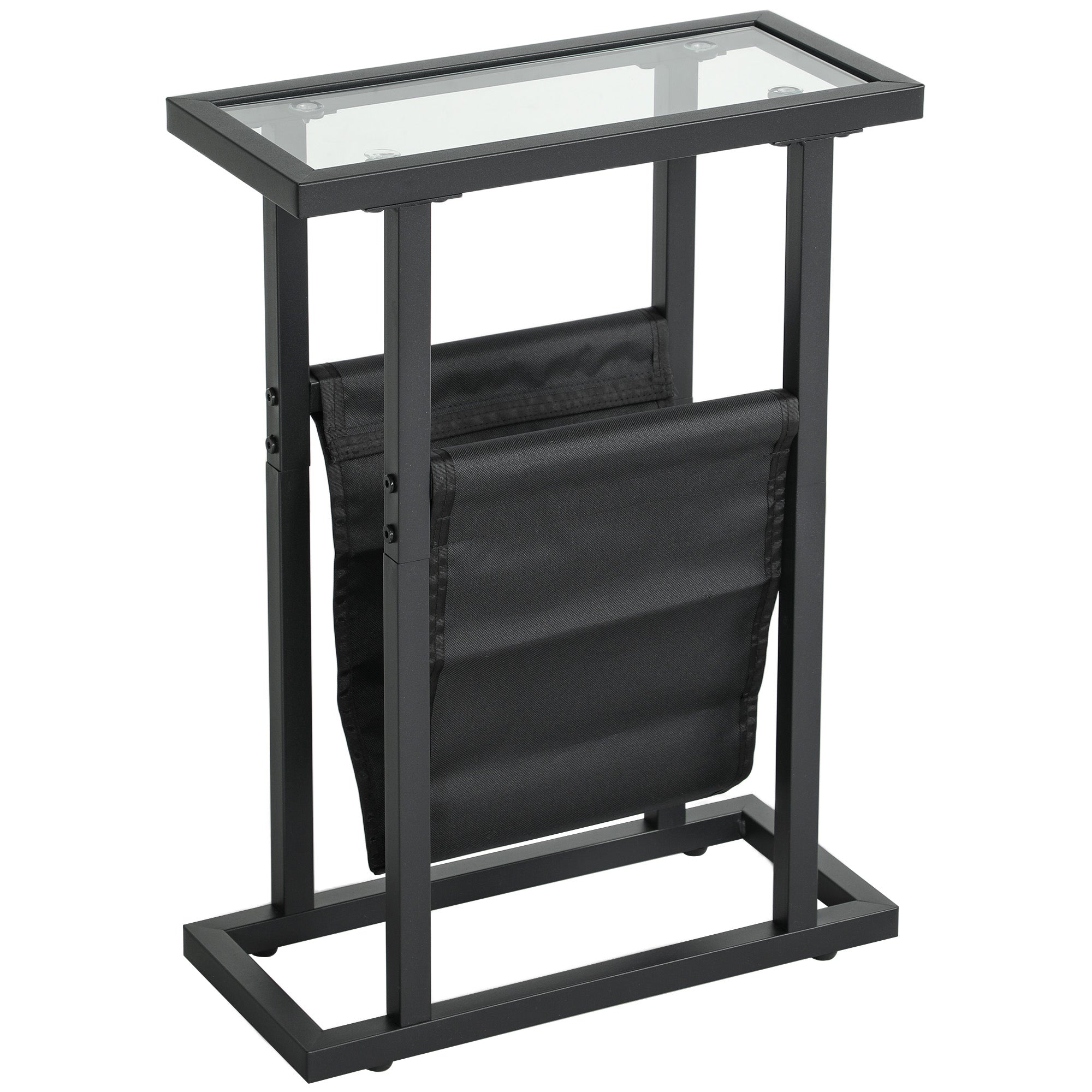 Logidon bijzettafel met glazen blad en stoffen tas zwart 40 x 18 cm