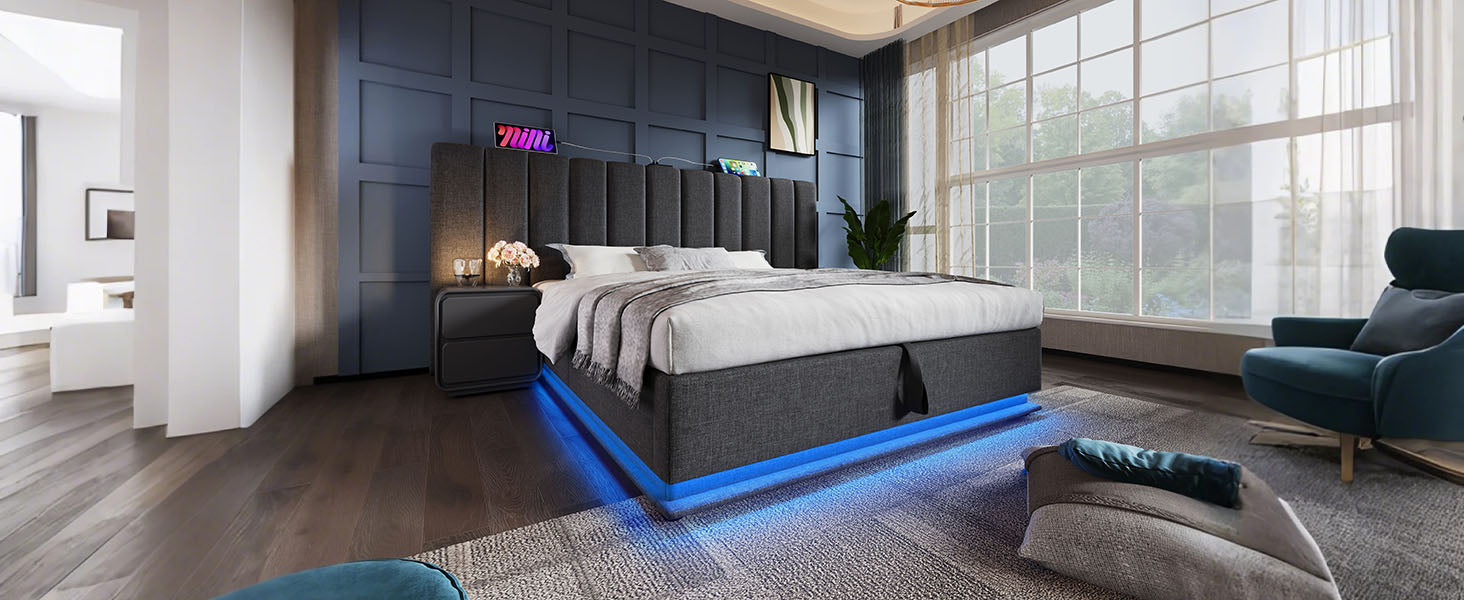 Logidon gestoffeerd bed 160x200 grijs met opbergruimte LED app bediening