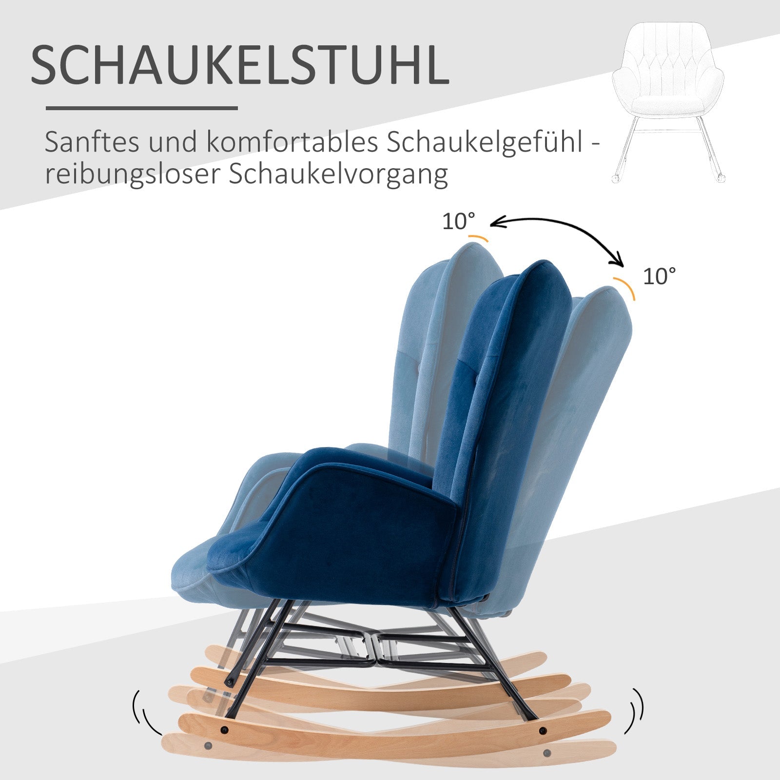 Logidon Schommelstoel met Oren Blauw Fluweel Heerlijk zitcomfort