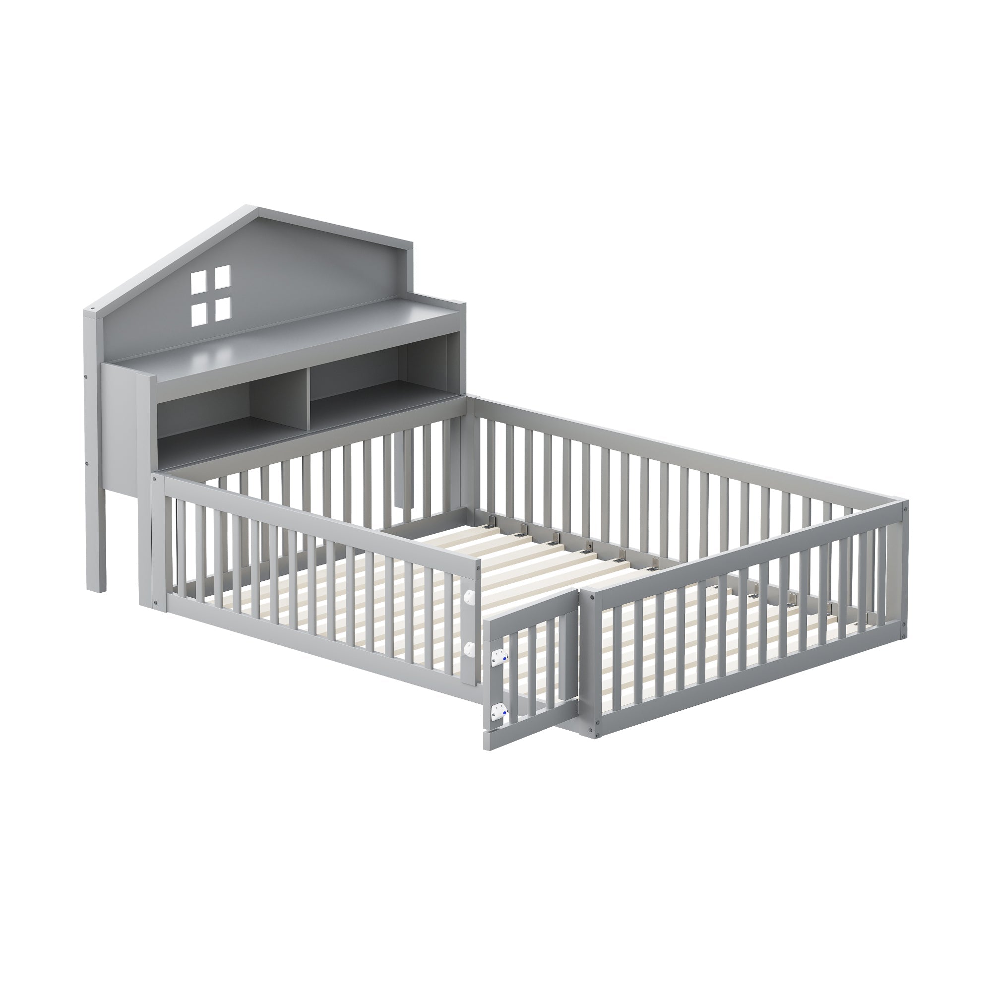 Logidon kinderbed 140x200 huisvorm massief hout grijs met opbergruimte