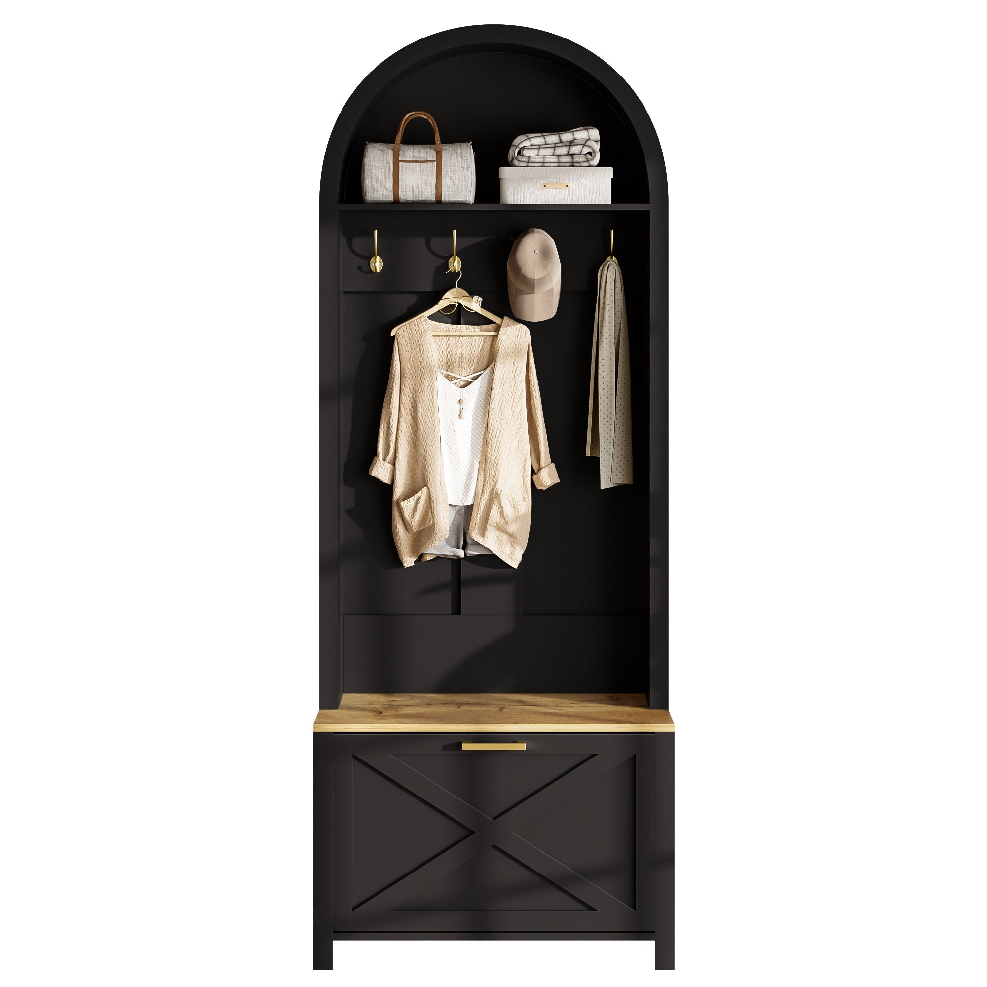 Logidon Garderobekast Zwart 75x35x195 cm Halboom met Schoenenrek