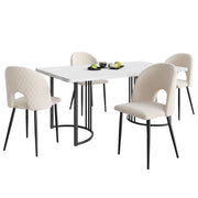 Logidon eetgroep 140x80 eettafelset beige fluwelen stoelen ruitpatroon