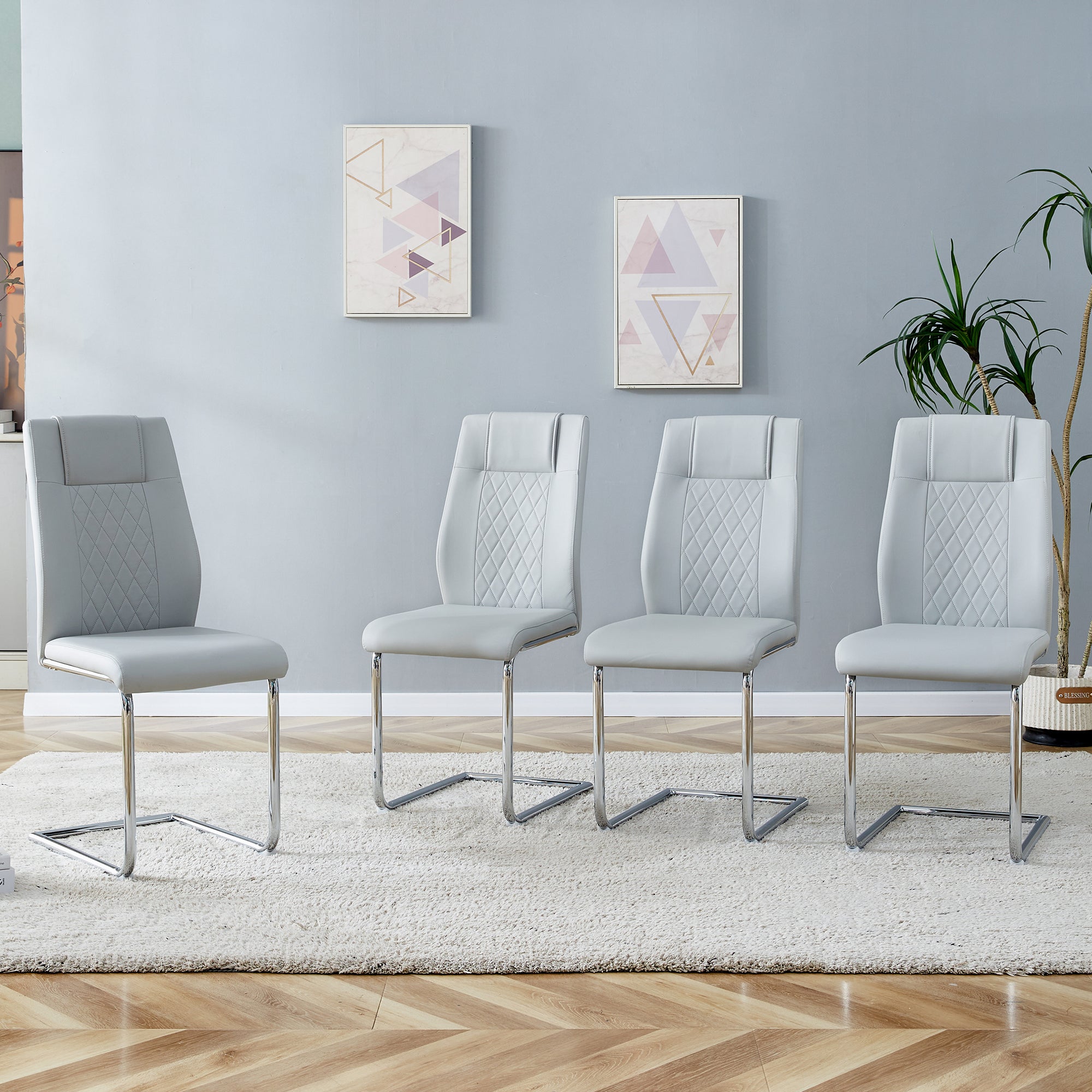 Logidon Scandinavische stijl lichtgrijze PU eetkamerstoelenset met vier stoelen