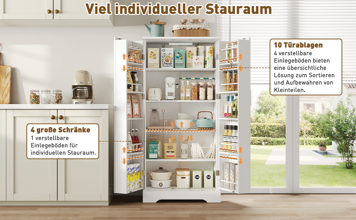 Logidon 60x35x128cm witte keukenkast LED-sensorlicht verstelbare planken