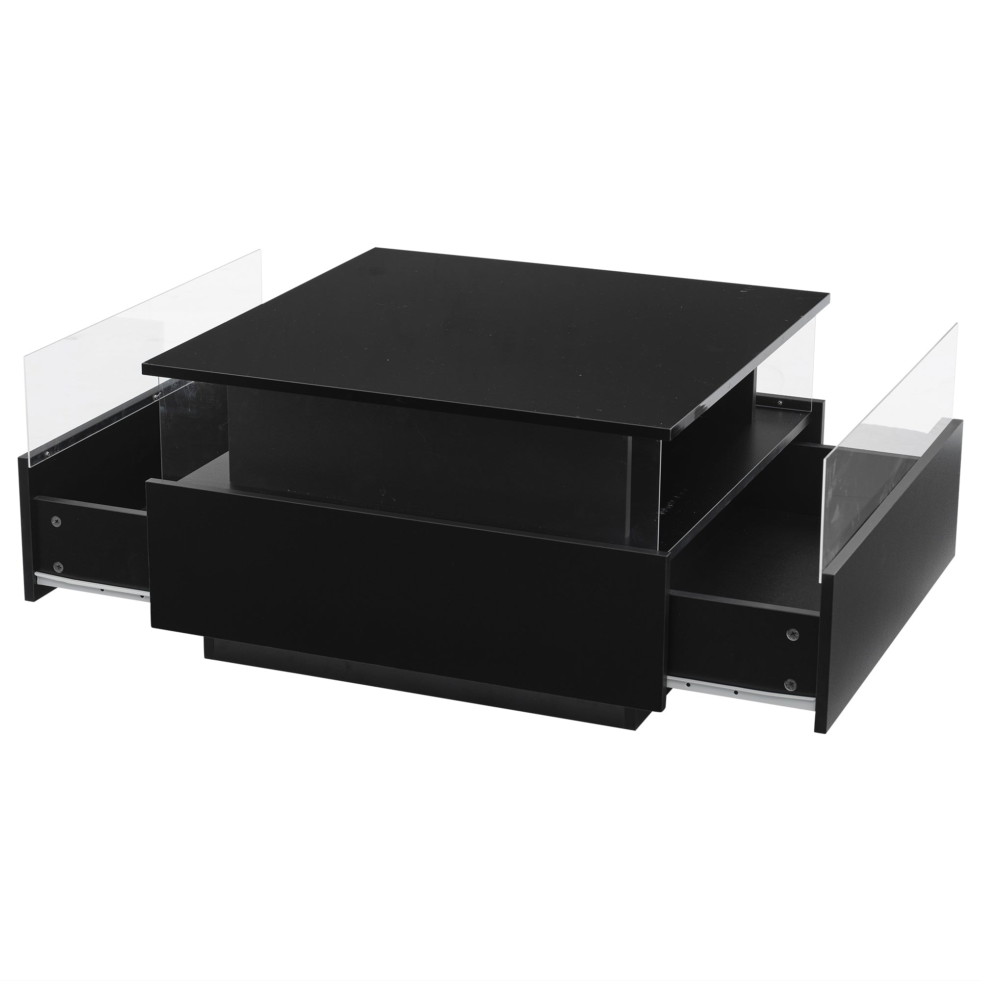 Logidon hoogglans LED salontafel 90x55x45 cm zwart 2 lades