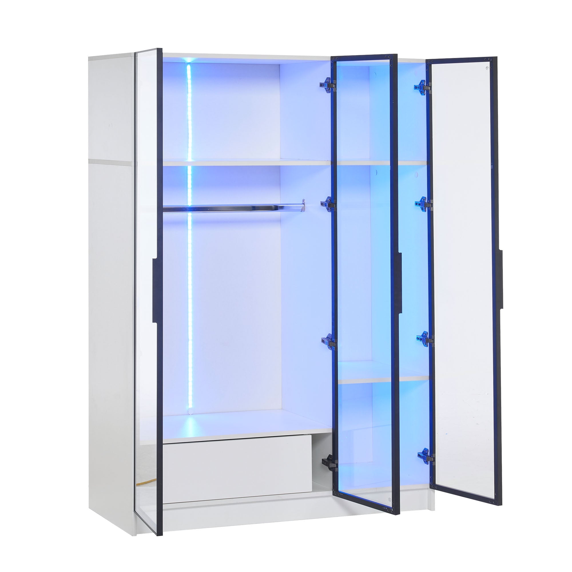 Logidon Witte kledingkast 110x50x160 cm met 3 glazen deuren LED